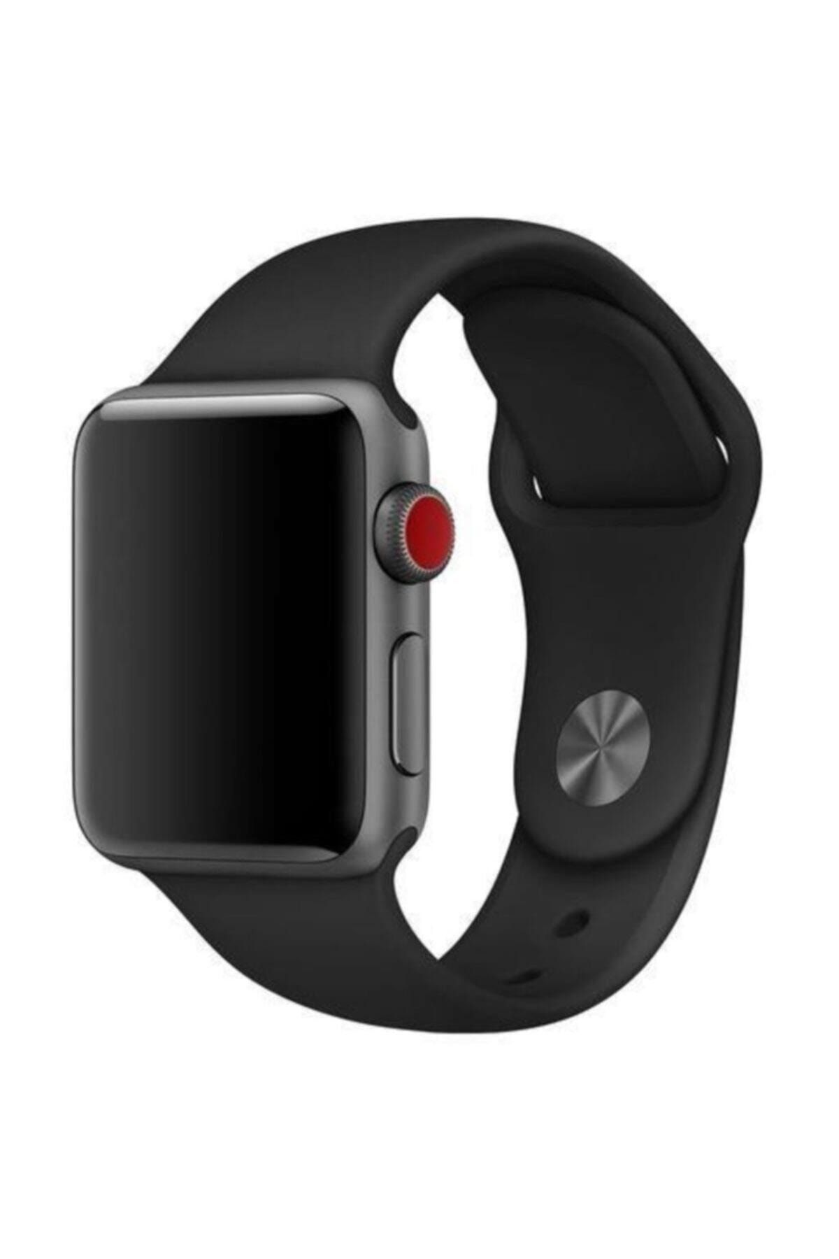 TahTicMer Apple Watch 44 Mm Kordon Spor Kayışı Yumuşak Silikon Siyah