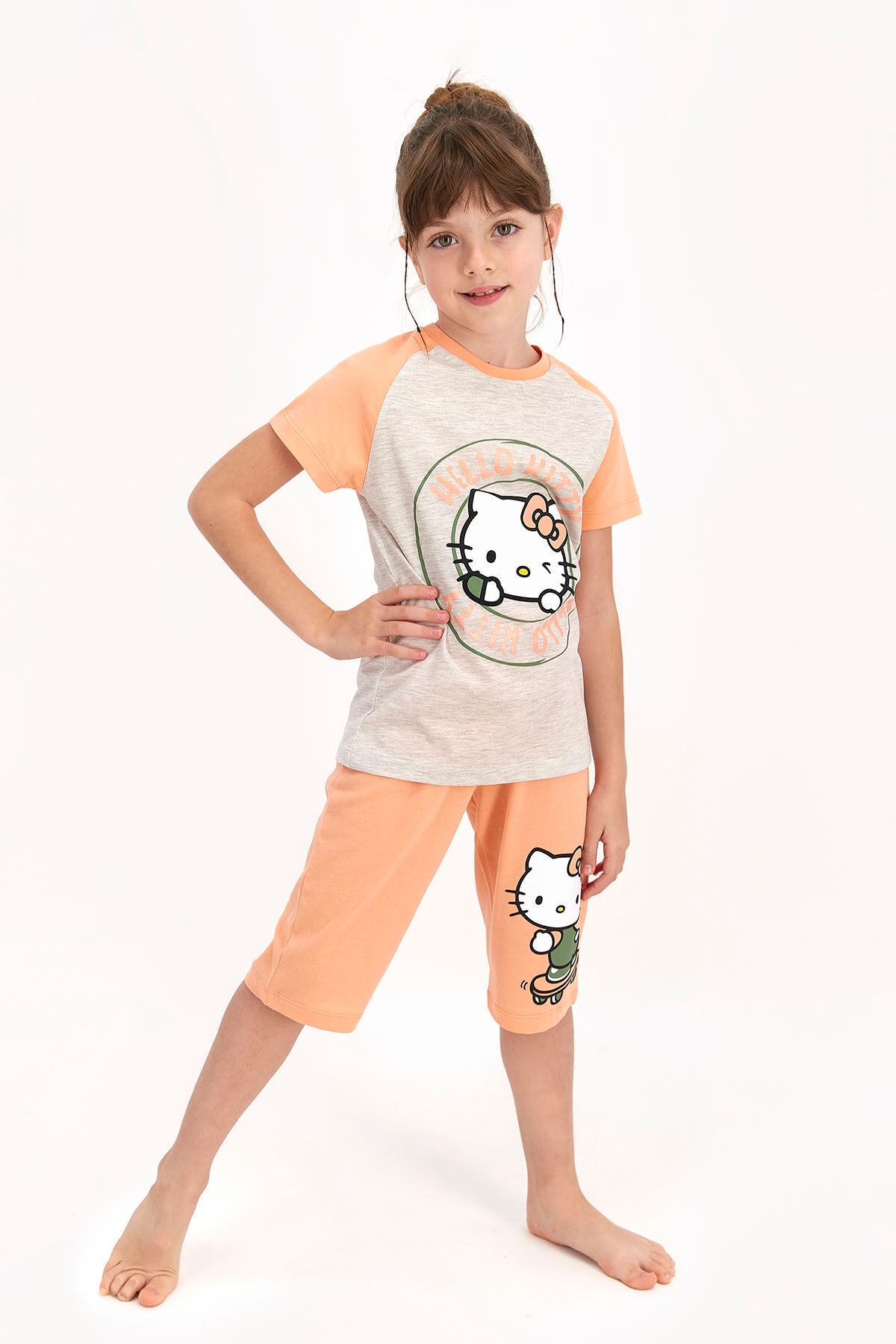 Hello Kitty Kız Çocuk Bej Lisanslı Kapri Takım