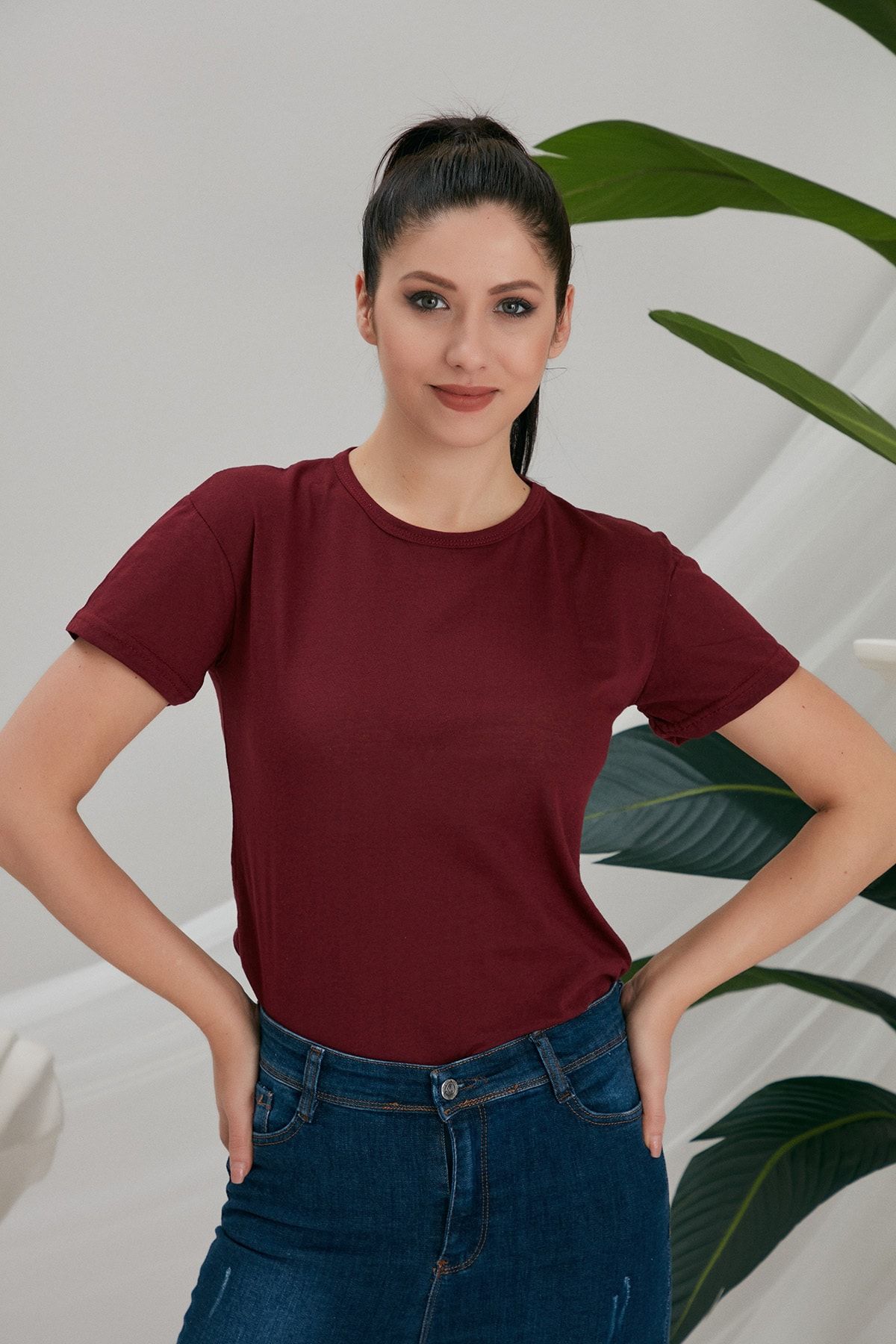CATSPY Kadın Bordo Basic Tshirt