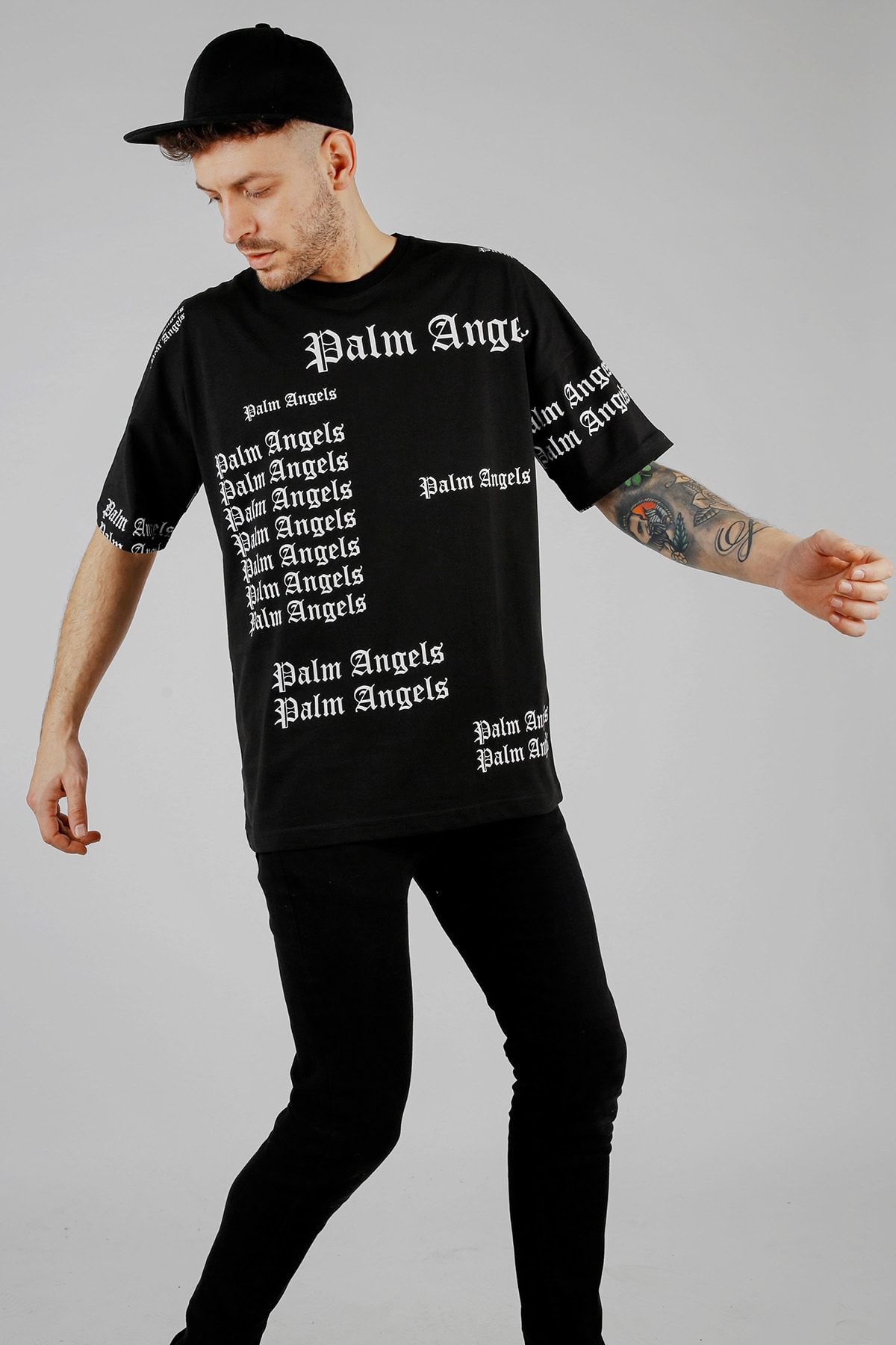 XHAN Siyah Baskılı Oversize T-shirt 1kxe1-44805-02