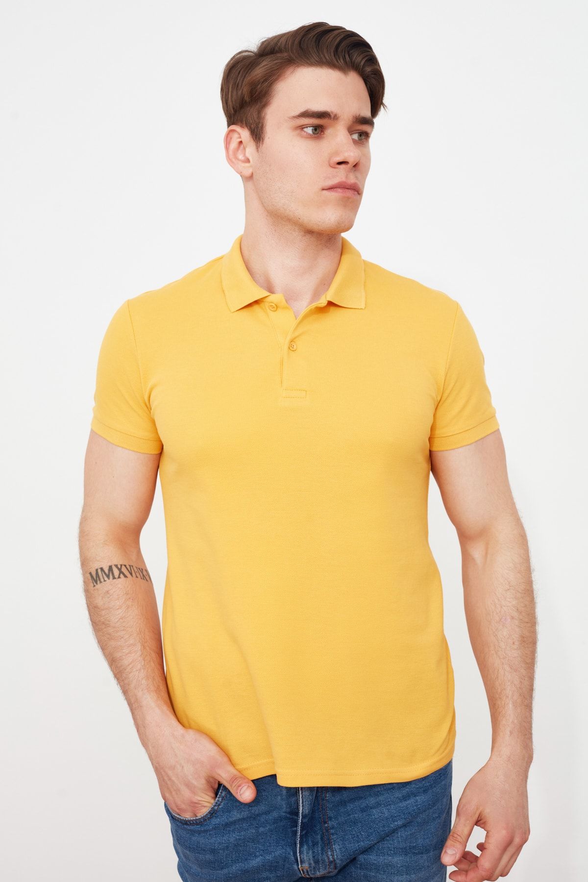 TRENDYOL MAN Sarı Erkek Slim Fit Polo Yaka Polo Yaka T-shirt TMNSS21PO0008