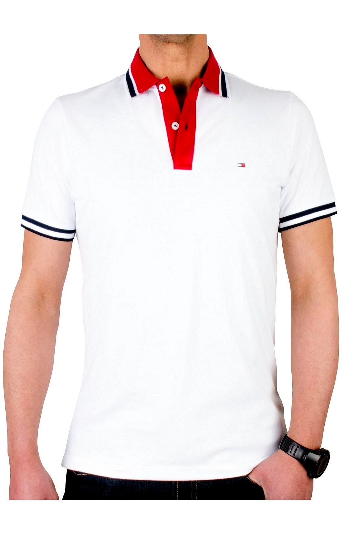 Tommy Hilfiger Erkek Beyaz Kontrast Placket Regular Fit Polo T-shirt