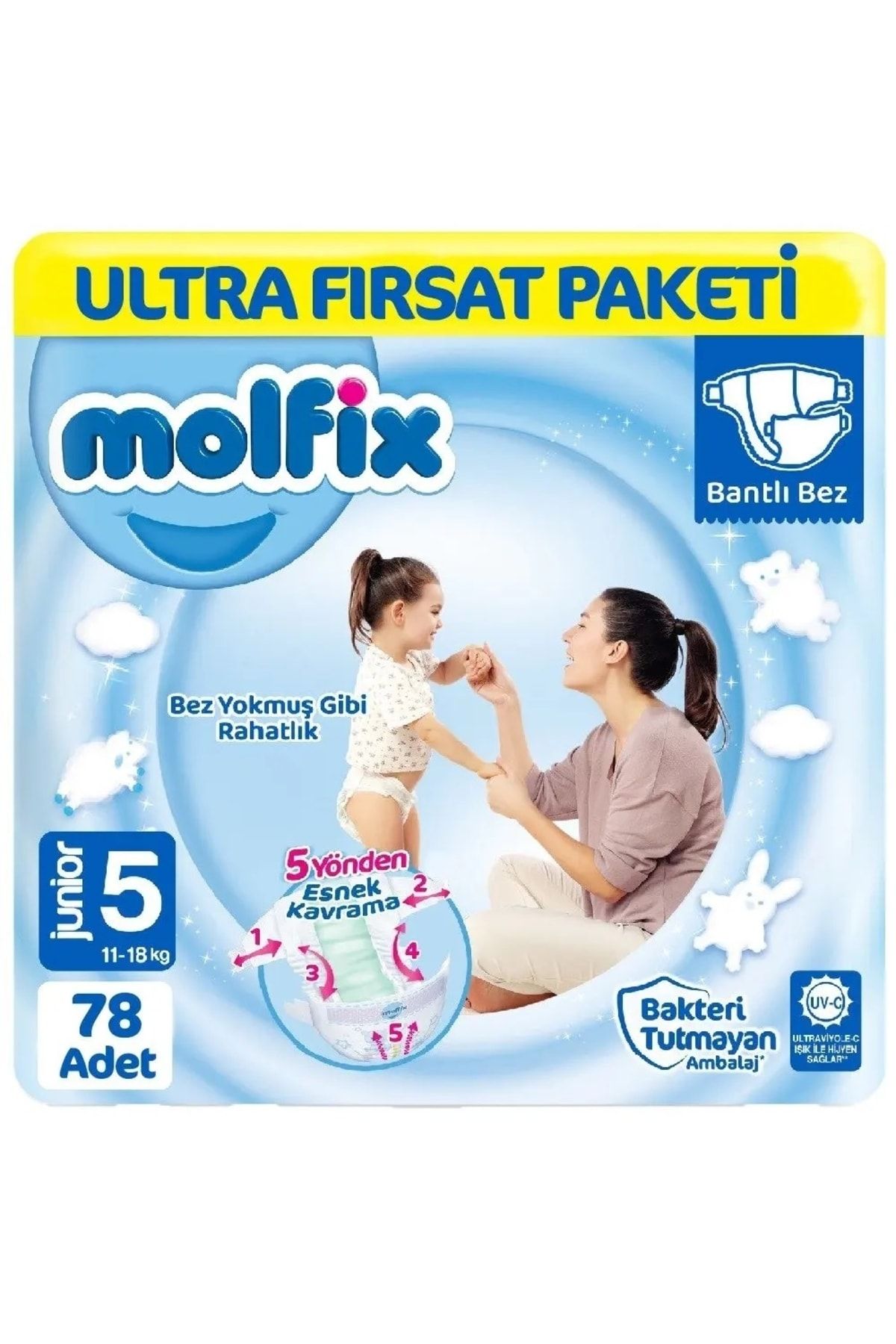 Molfix 5 Numara 11-18 Kg Junior Ultra Fırsat Paketi 78 Adet Bebek Bezi