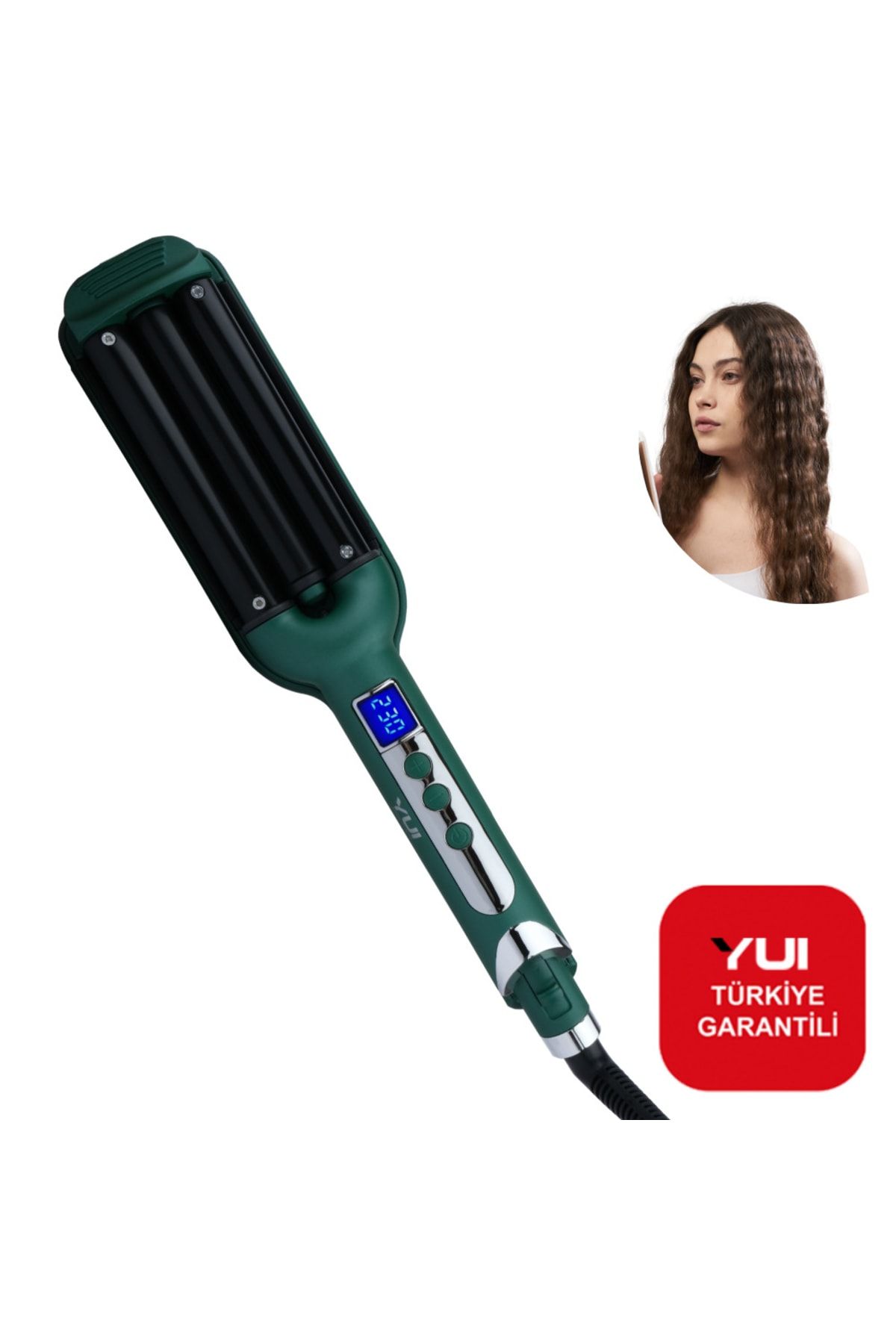 Yui Led Göstergeli Seramik Su Dalgası(WAG) Saç Maşası Yeşil-siyah