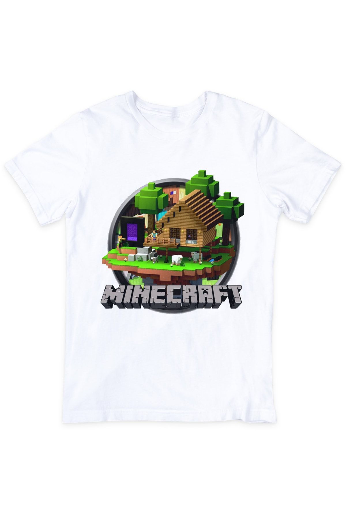 Minecraft Yuvarlark Ev Çocuk Tişört