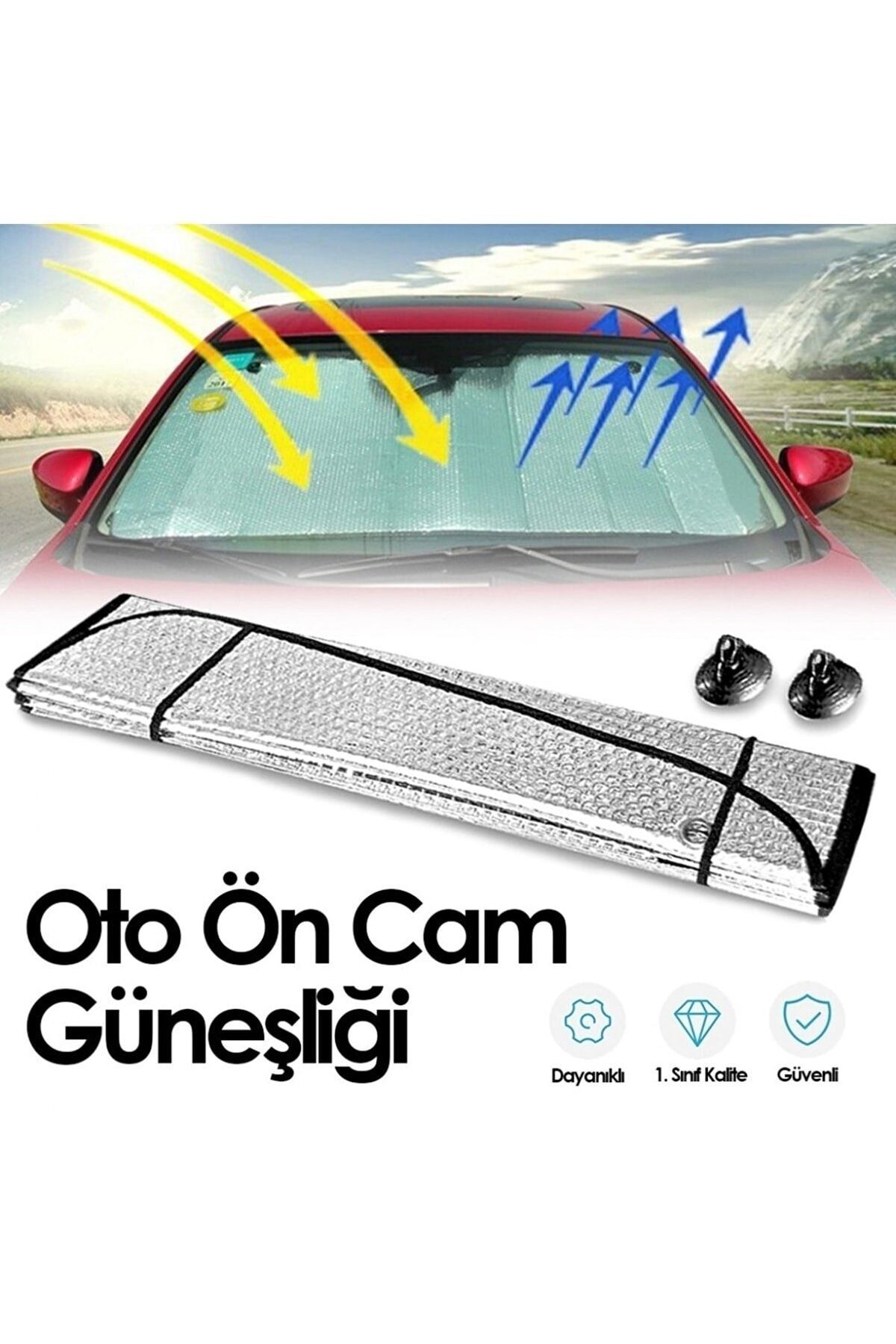 MeyZone Oto Araç Araba Güneşliği Ön Cam Güneşliği Parlak Güneşlik Koruyucu Perde Metalize 130x60 Cm