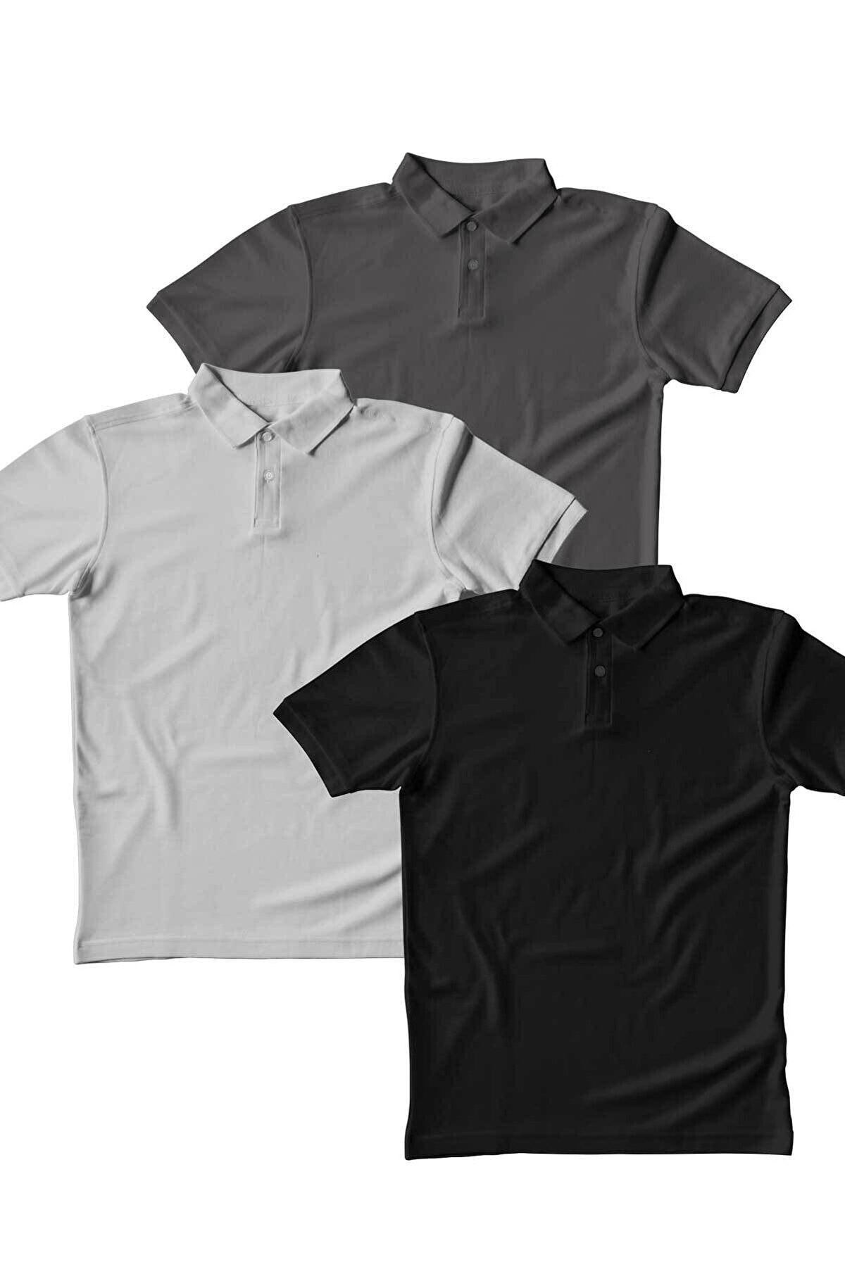 efraim giyim Regular Fit Gri/füme/siyah Pike Dokulu Polo Yaka T-shirt