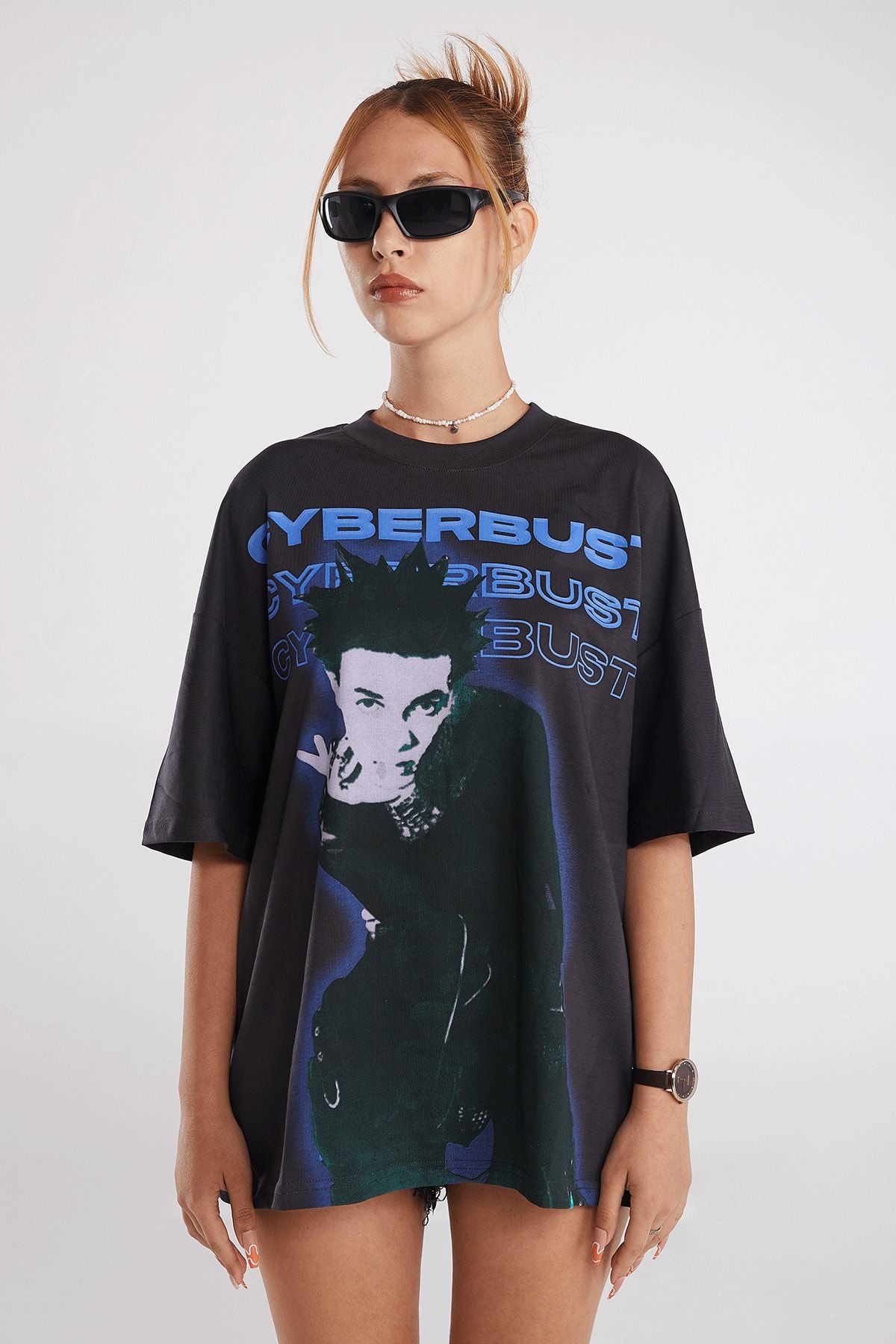 JURASSİNK Kadın Cyber Junky Baskılı Kısa Kollu Oversize T-shirt