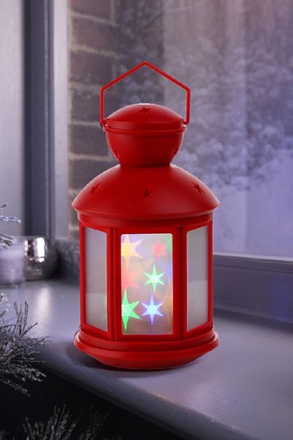 Binbirreyon Holografik Renkli Yıldız Fener Bahçe Lambası Askılı Lamba Kırmızı 21cm Ma028