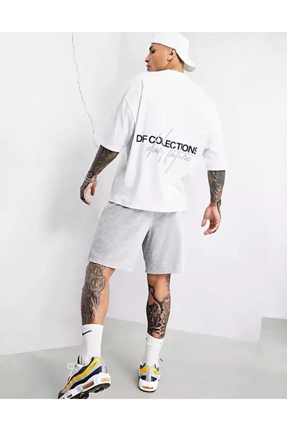 Black Sokak Erkek Beyaz Df Collections Baskılı Oversize Bisiklet Yaka Kısa Kollu Tişört
