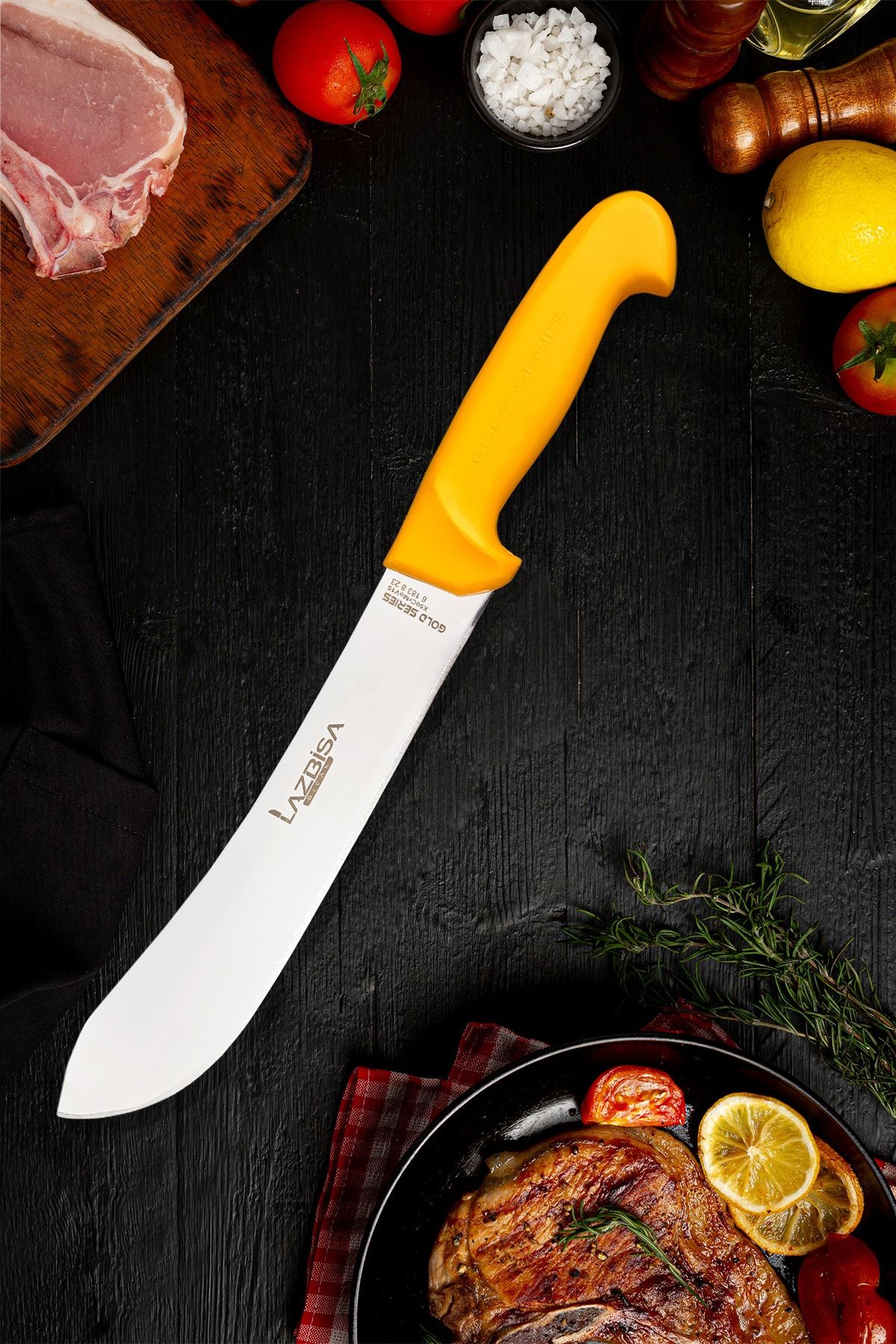 LAZBİSA Mutfak Bıçak Seti Gold Et Açma Doğrama Balık Açma Sıyırma Ekmek Sebze Şef Bıçağı