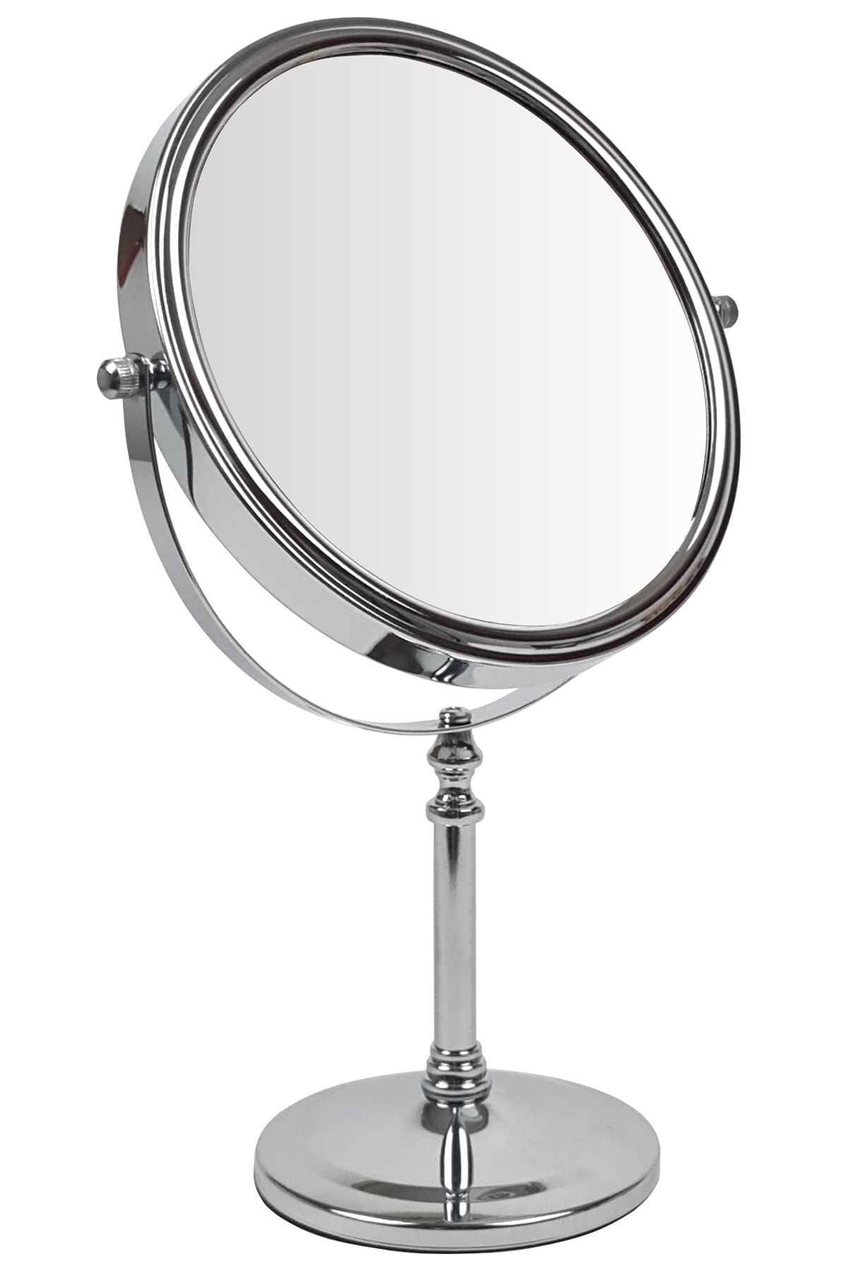 Binbirreyon Büyük Boy Krom Makyaj Aynası Çift Taraflı Ayaklı Masa Aynası 5x Büyüteçli 35cm Mb030