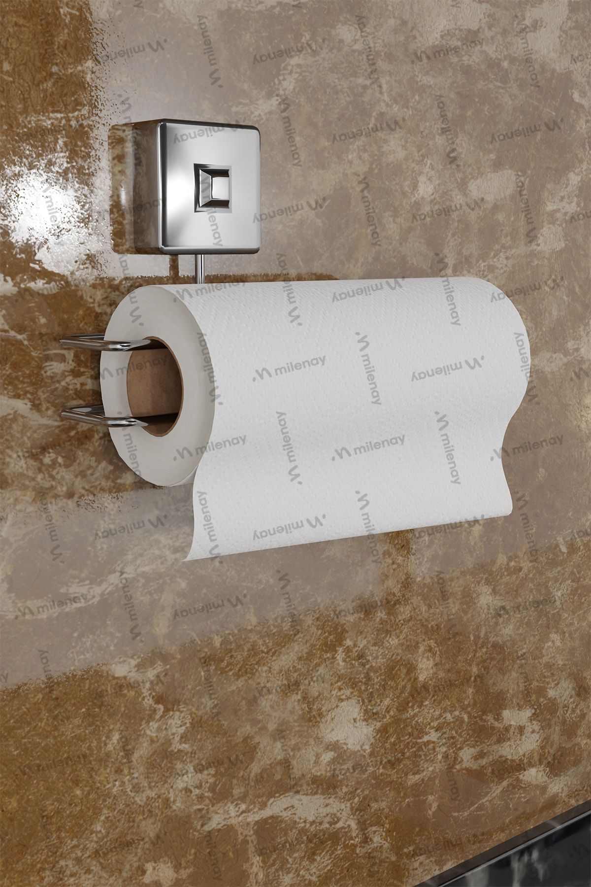 Milenay Tutkallı Montajsız Yapışkanlı Krom Havlu Kağıtlık, Havlu Kağıdı Askısı, Mutfak Askısı