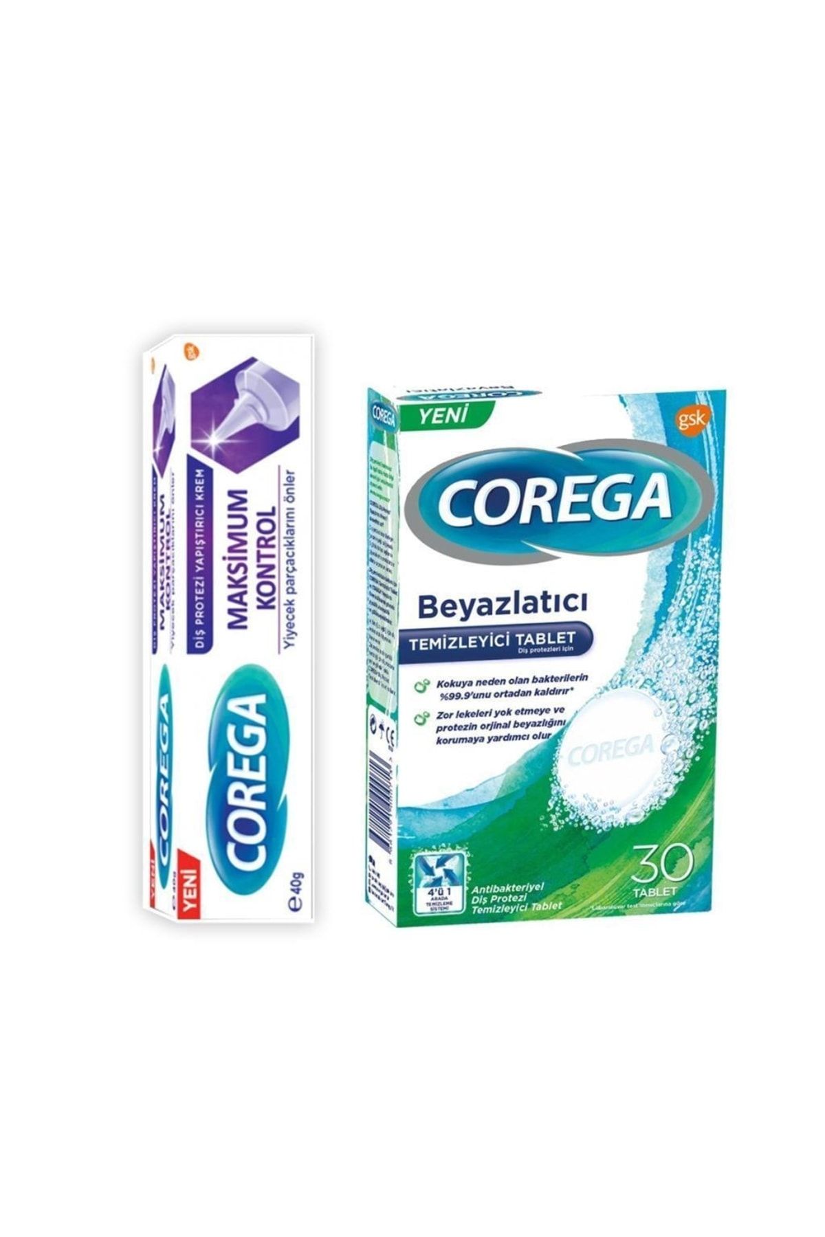 Corega Maximum Kontrol Diş Protezi Yapıştırıcı Krem 40 gr Temizleyici Beyazlatıcı 30 Tablet