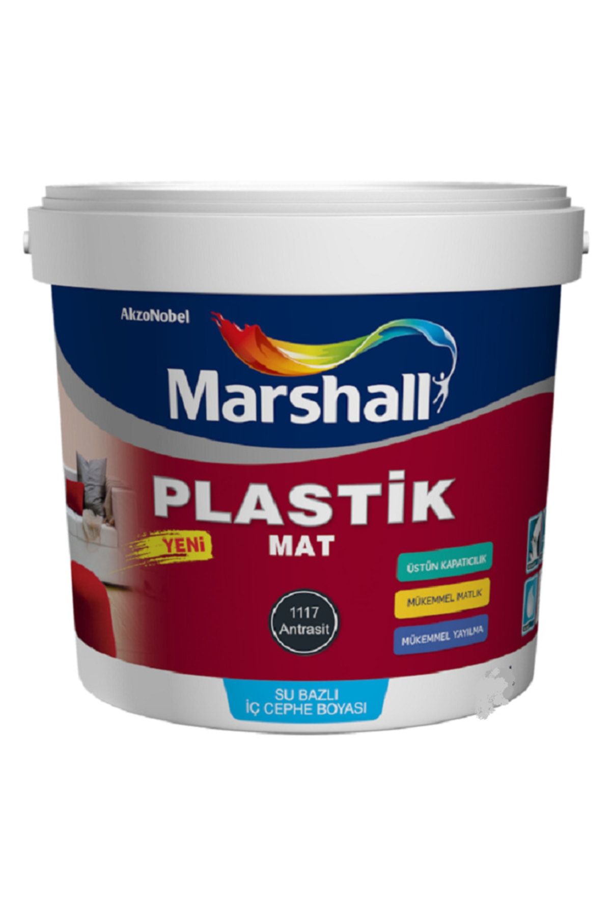 Marshall Plastik Mat Su Bazlı Duvar Boyası 2.5 Lt/3,5 Kg - Silinebilir-kolay Uygulama Antrasit 1117