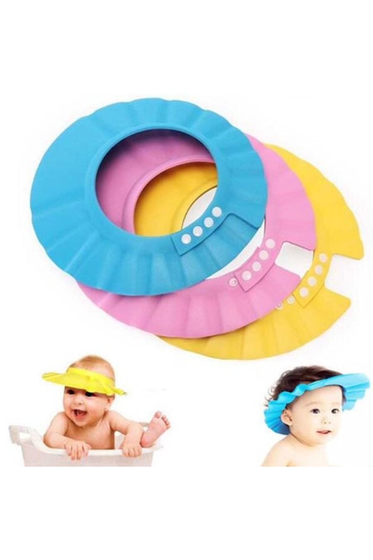 Genel Markalar Çıtçıtlı Kolay Ayarlanabilir Bebek Yüz Koruyucu Banyo Şapkası