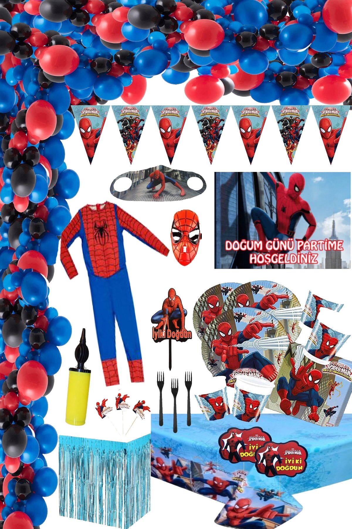 Parti Kırtasiye Spiderman Örümcek Adam Parti Malzemeleri Kostüm 24 Kişilk Doğumgünü Party Seti Spıderman Spaydirmen