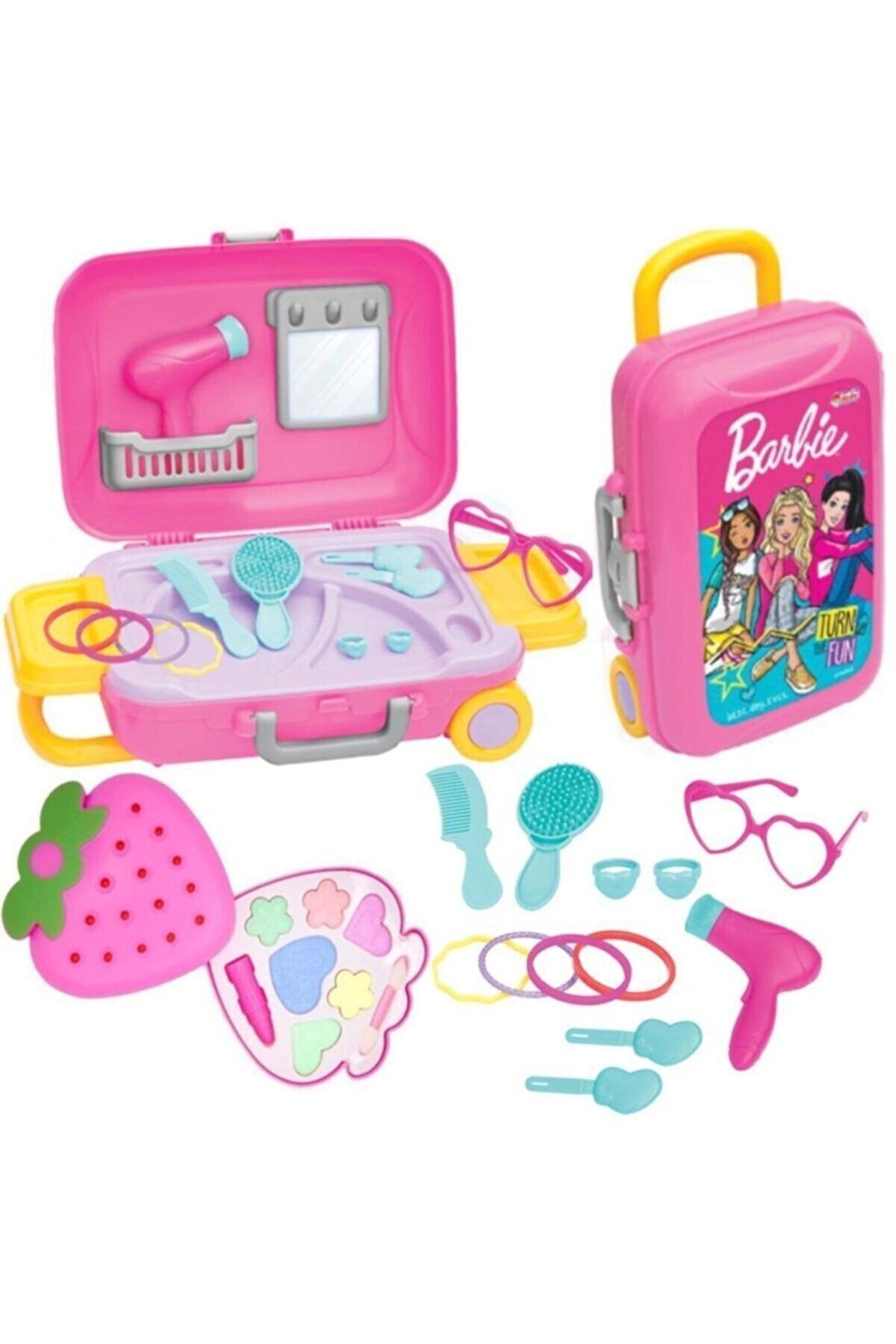 SAZE Oyuncak Barbie Güzellik Set Bavulum + Sürülebilir Kız Çocuk Çilek Makyaj Seti Depomiks