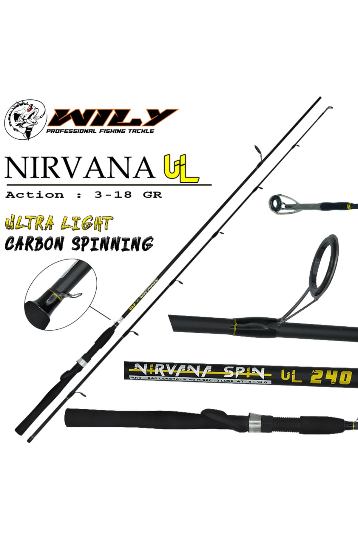 Wily Nirvana Ul Model 225 Cm Balıkçı Spin Olta Kamış 3-18 Gr
