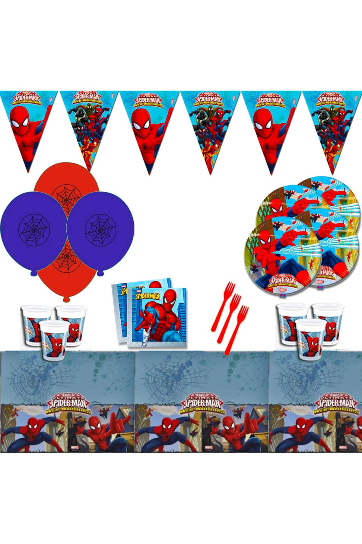 Spiderman Örümcek Adam Doğum Günü Parti Malzemeleri Süsleri Seti 8 Kişilik