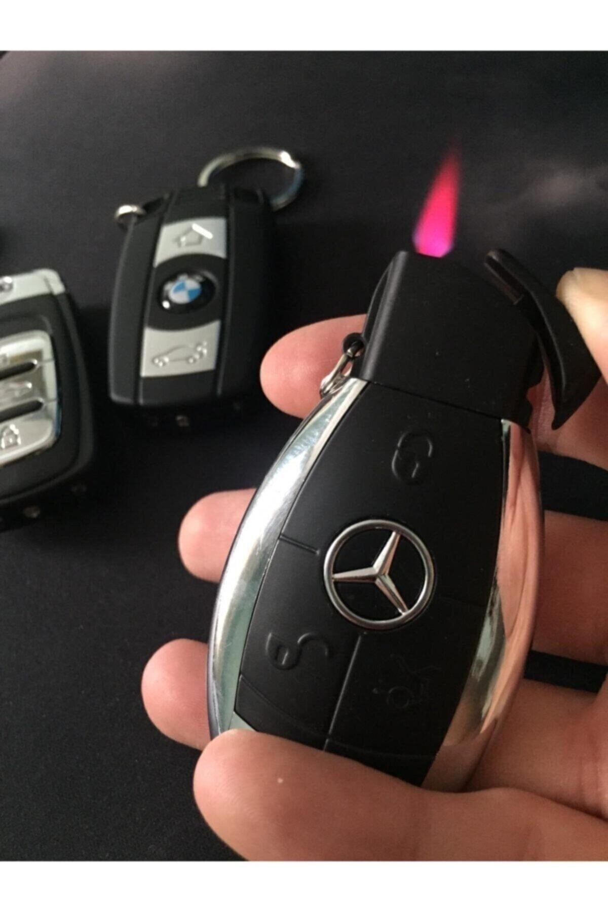 İNDİRİM CENTER Mercedes Logolu Araba Kumandası Figürlü Işıklı Kırmızı Alevli Turbo Çakmak Anahtarlık
