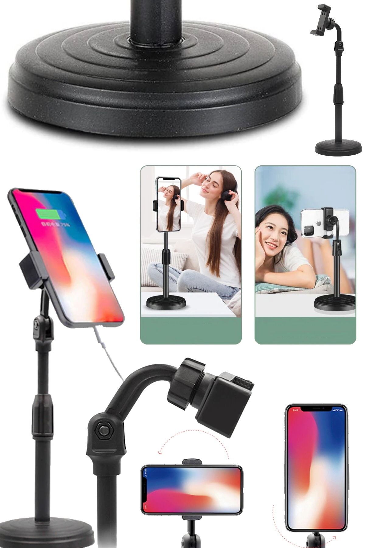 Utelips Teleskopik Telefon Standı Canlı Yayın Tripod Ios & Android Video Tüm Telefonlara Uyumlu Tutucu