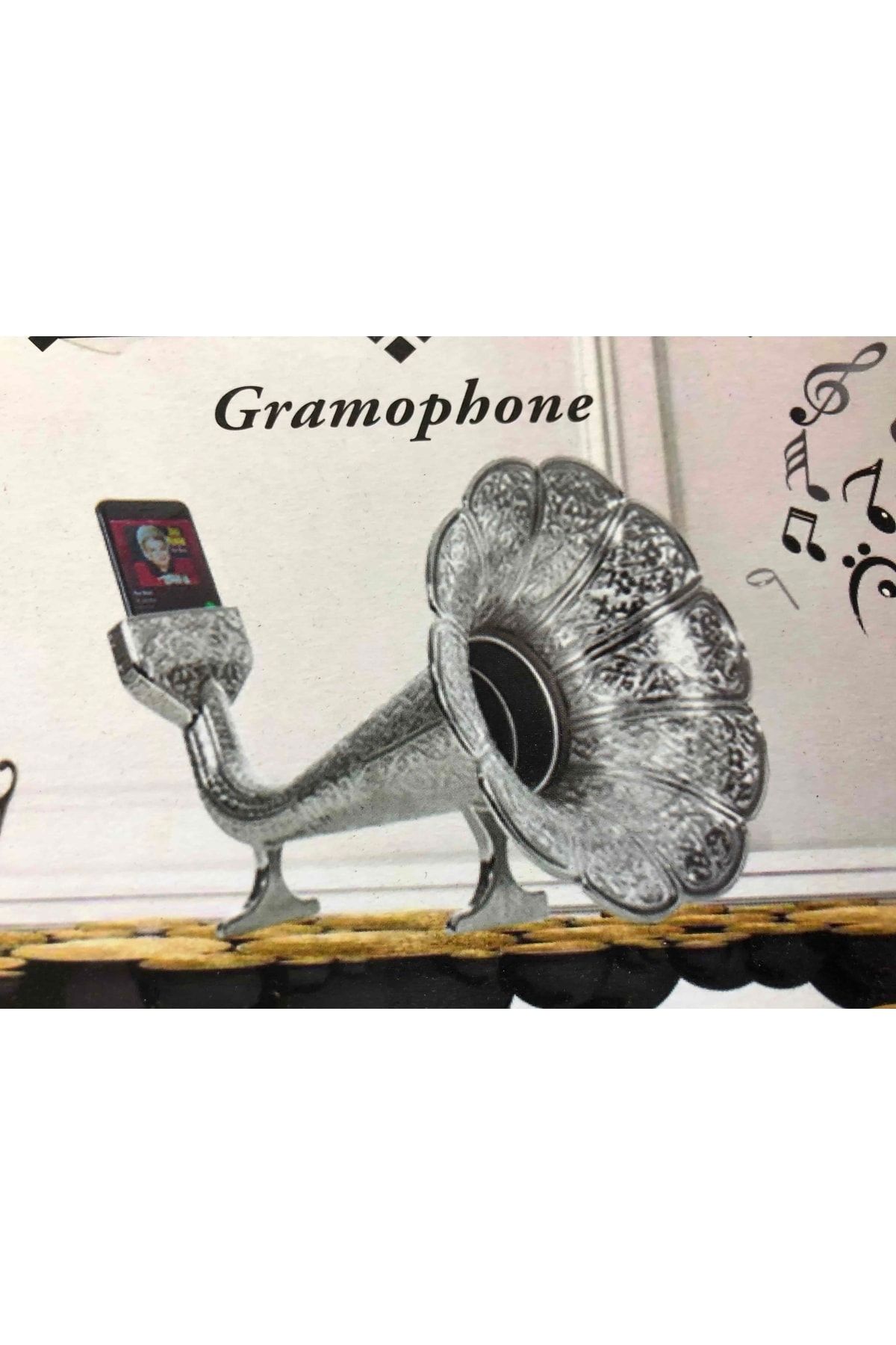 Kelepir Fırsatlar Cep Telefenlarına Uygun Ses Yükseltici Parlak Gümüş Otantik Osmanlı Süslemeli Gramofoni