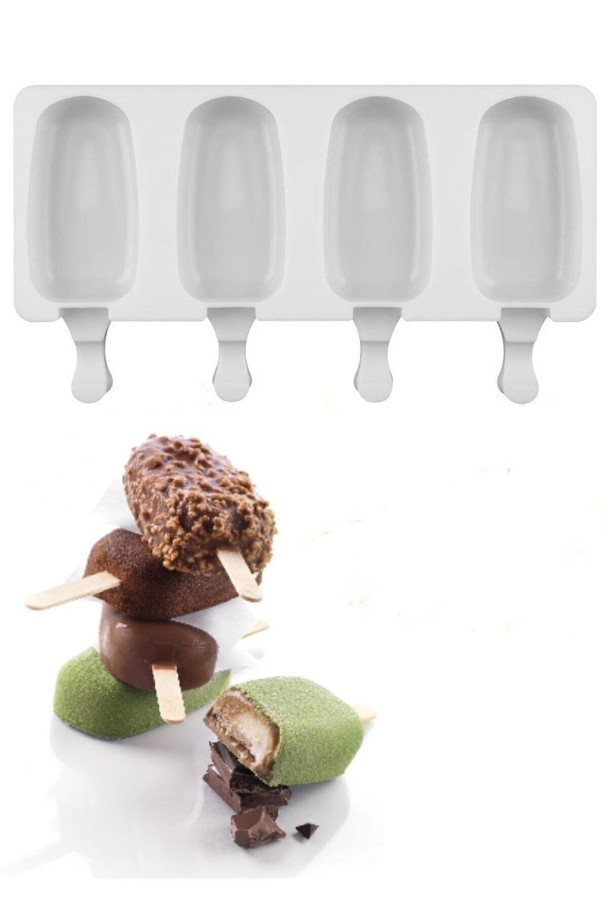 İLİVA 4' Lü Magnum Dondurma Kalıbı, Silikon Büyük Boy Beyaz Dondurma Kabı, Dondurmalık - ( Bpa Free )