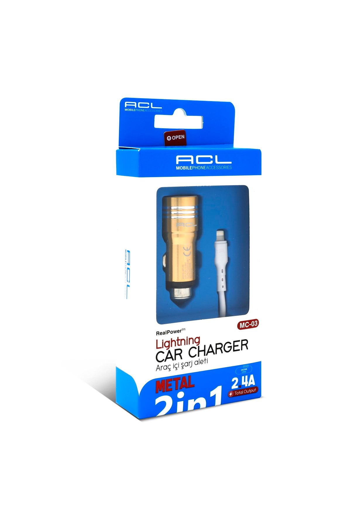 ACL Mc-03 2.4 Amper Araç Içi Çakmaklık Lightning Iphone Kablolu Şarj 1 Metre