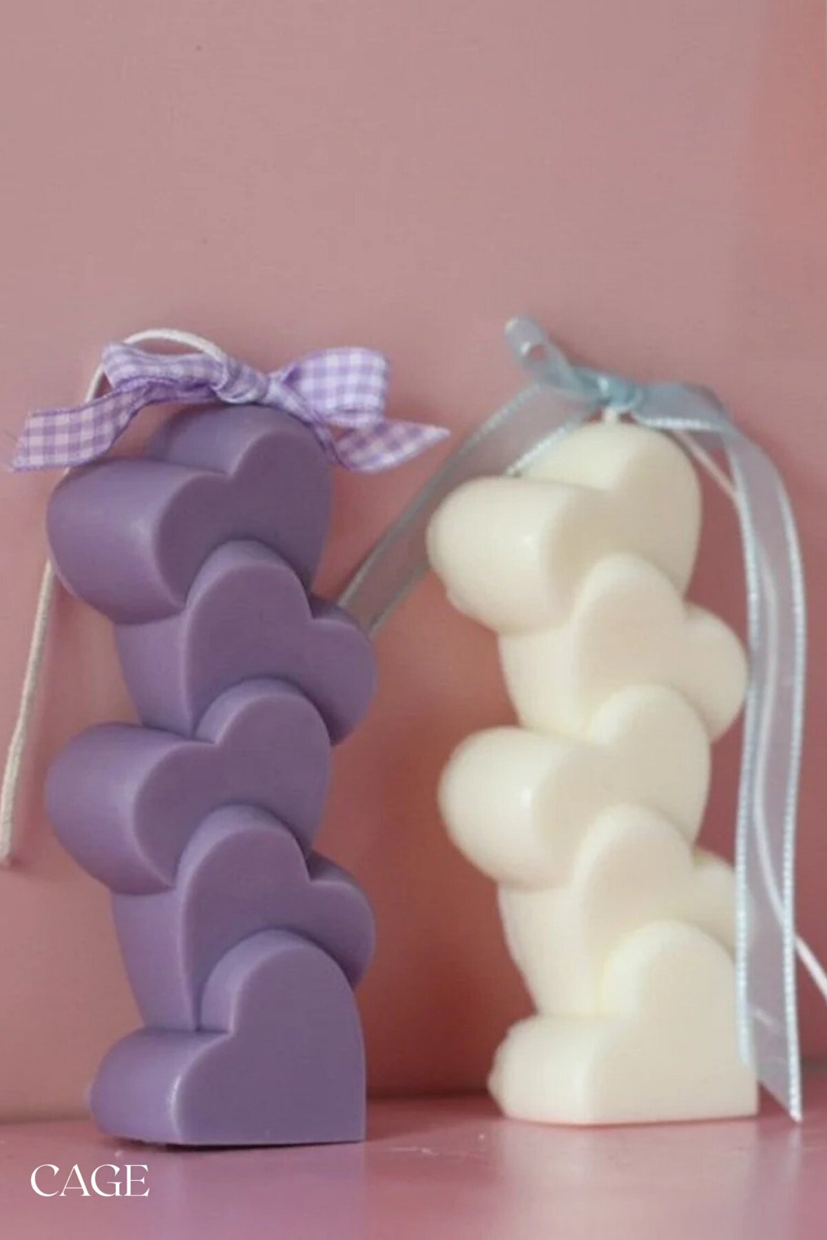 Cageartstudio Dekoratif Kalp Şekli Kokulu Mum 2li - Aşk Mumu Beyaz Ve