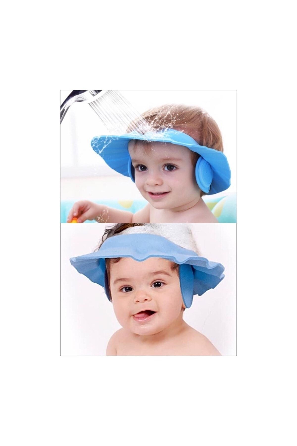 Kenpool Çocuk Şampuan Duş Başlığı Ayarlanabilir Güvenli Bebek Duş Bone Saç Kalkanı Şapka Mavi