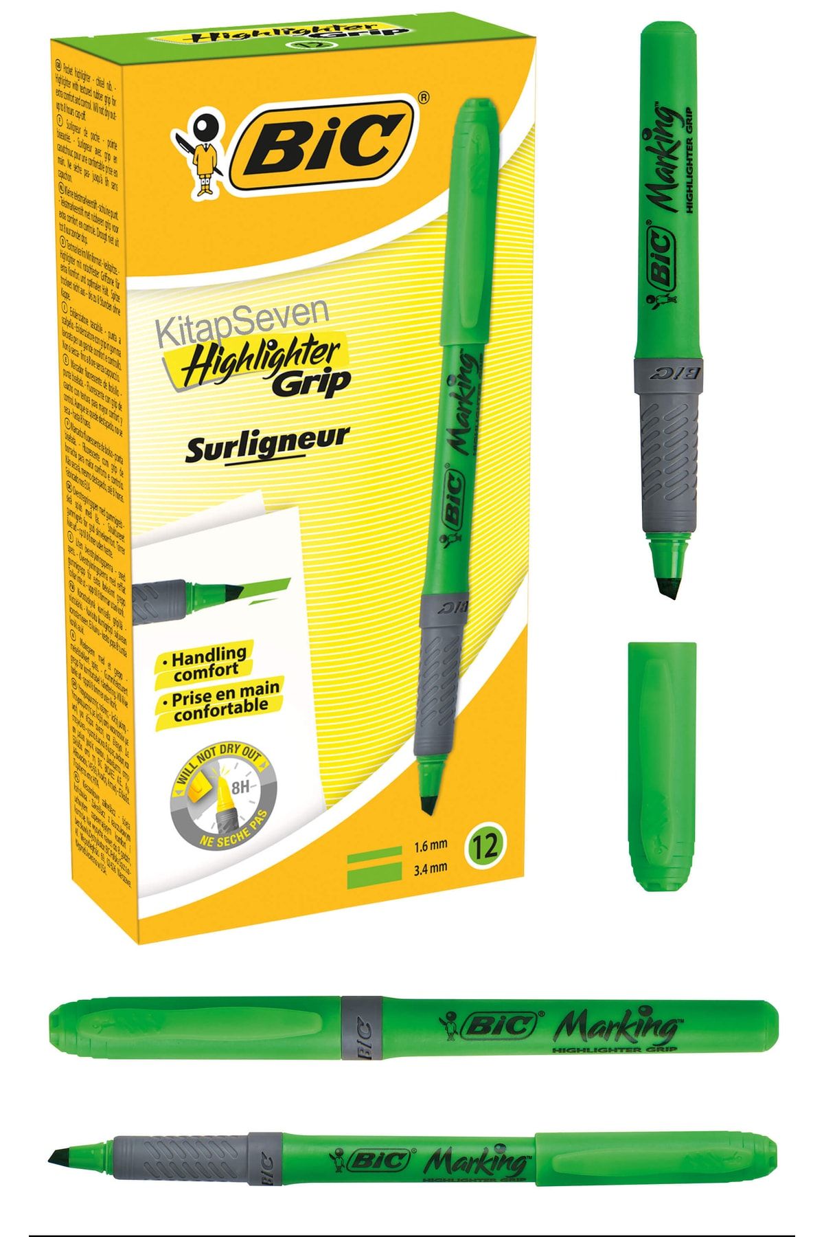Bic İşaretleme Kalemi Yeşil Highlighter Grip 12 Adet