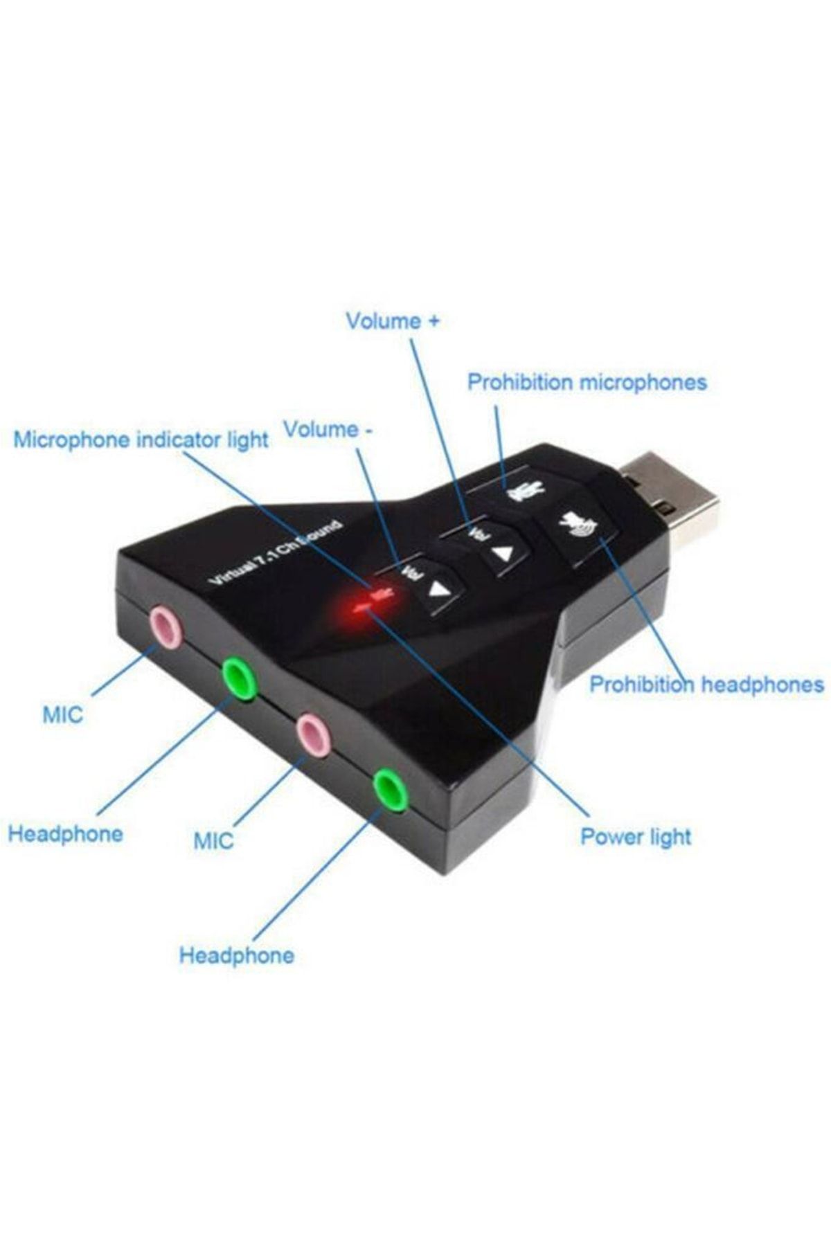 MAXGO 2100 7.1 Usb Ses Kartı 7 Kanal Destekli Kablolu Çift Audıo Çevirici Dönüştürücü Haricı Mikrofonlu