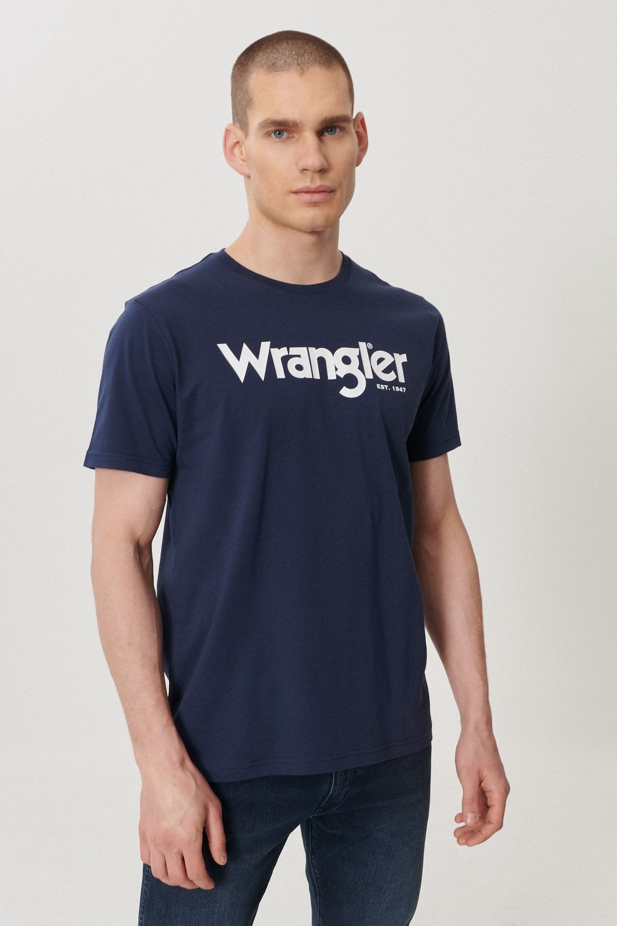 Wrangler Regular Fit Normal Kesim Bisiklet Yaka %100 Pamuk Lacivert Erkek T-shirt