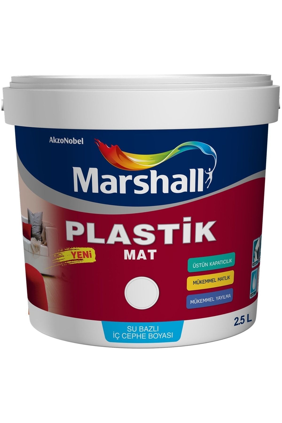 Marshall Plastik Mat Su Bazlı Iç Duvar Boyası 2.5lt=4kg-silinebilir-mükemmel Matlık Ve Örtücülük