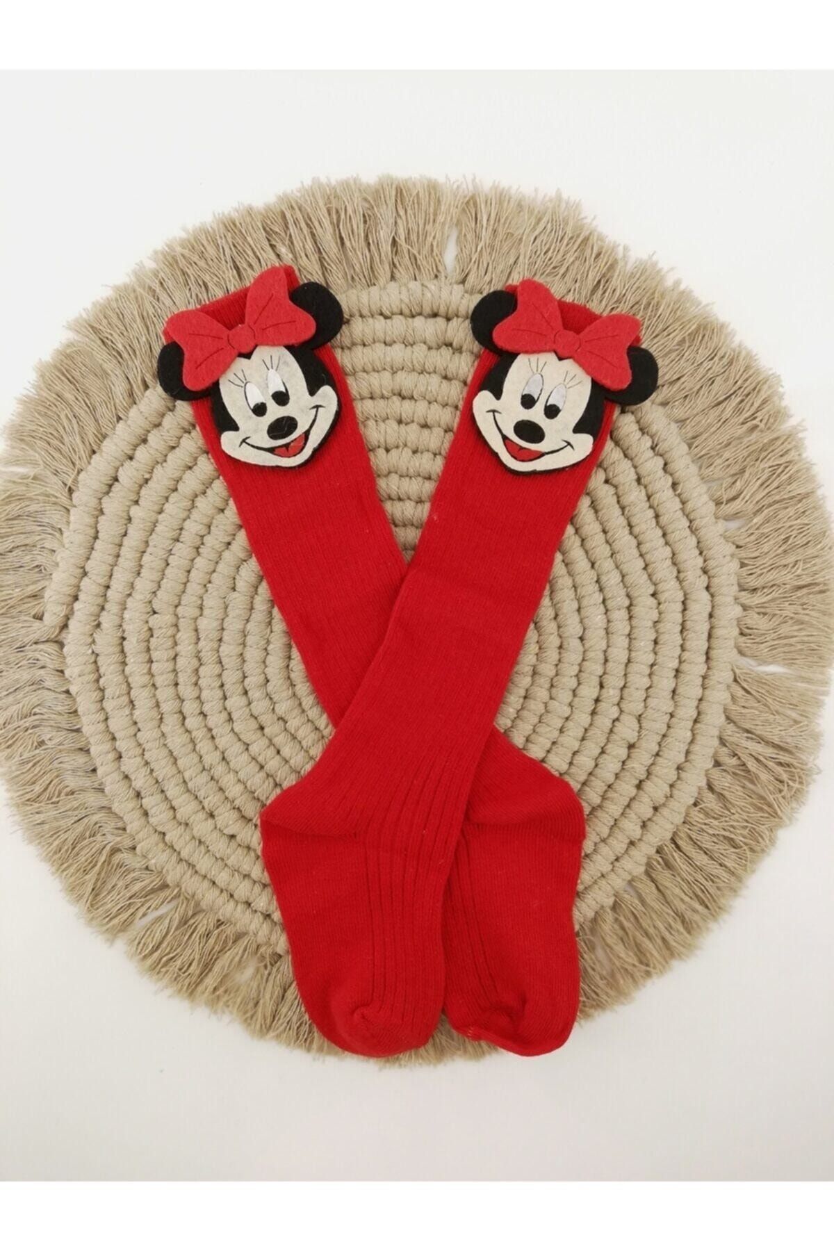 ESES BEBE Minnie Mouse Figürlü Keçe Süslü Kız Bebek Diz Altı Çorap 0-3 Yaş