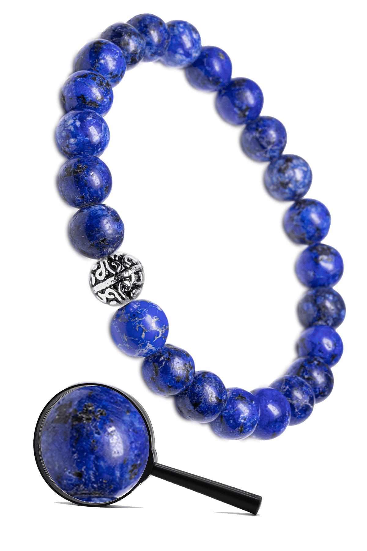 Tesbih Atölyesi Sertifikalı Gümüş Aparatlı Doğal Lapis Lazuli Taşı Bileklik