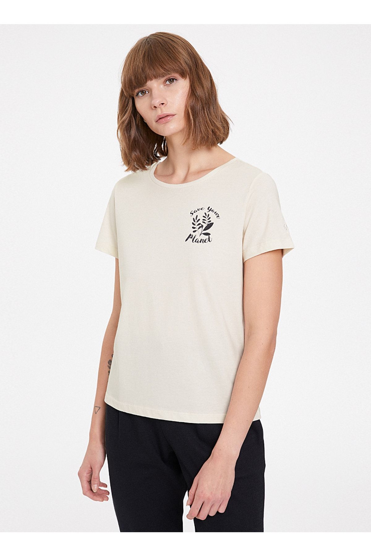 WESTMARK LONDON Kadın Bej Raw Cotton Planet T-Shirt
