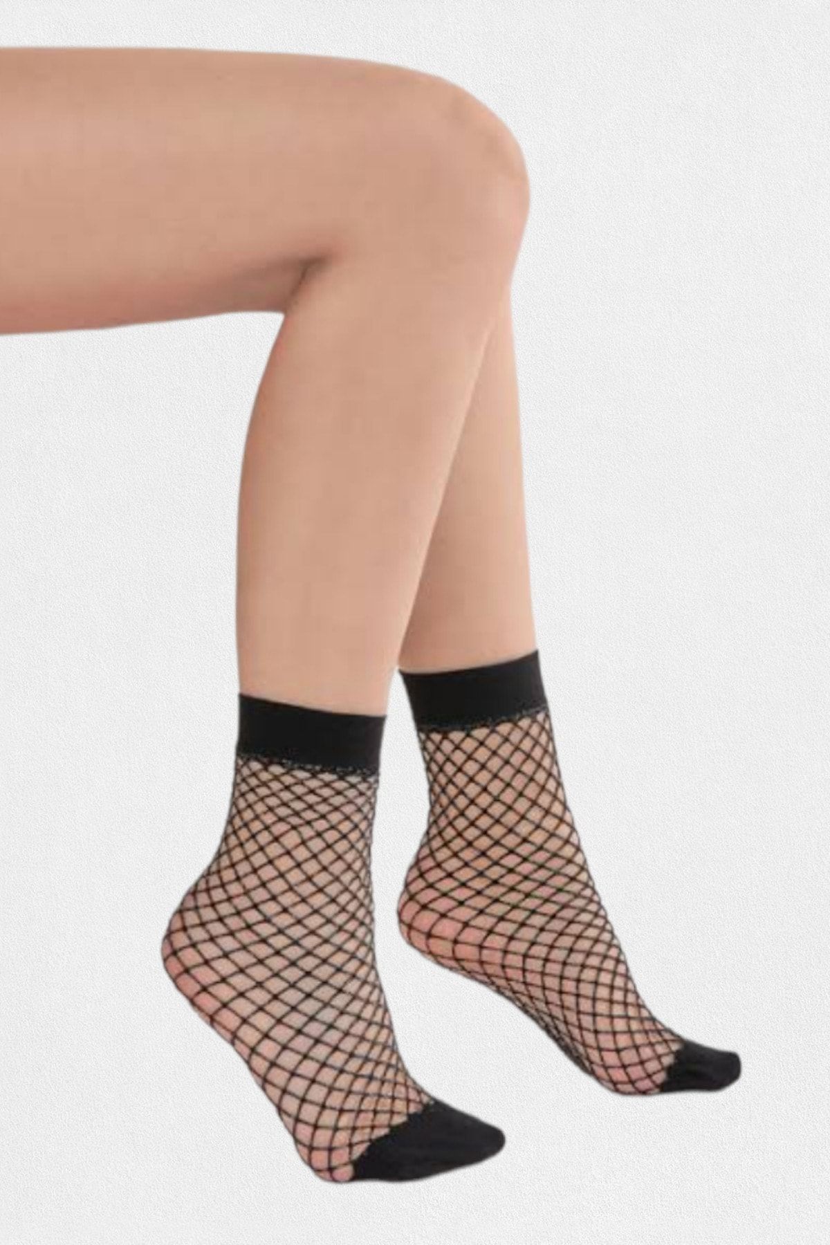 Ollero 2 Çift Kadın Fileli Soket Çorap Siyah