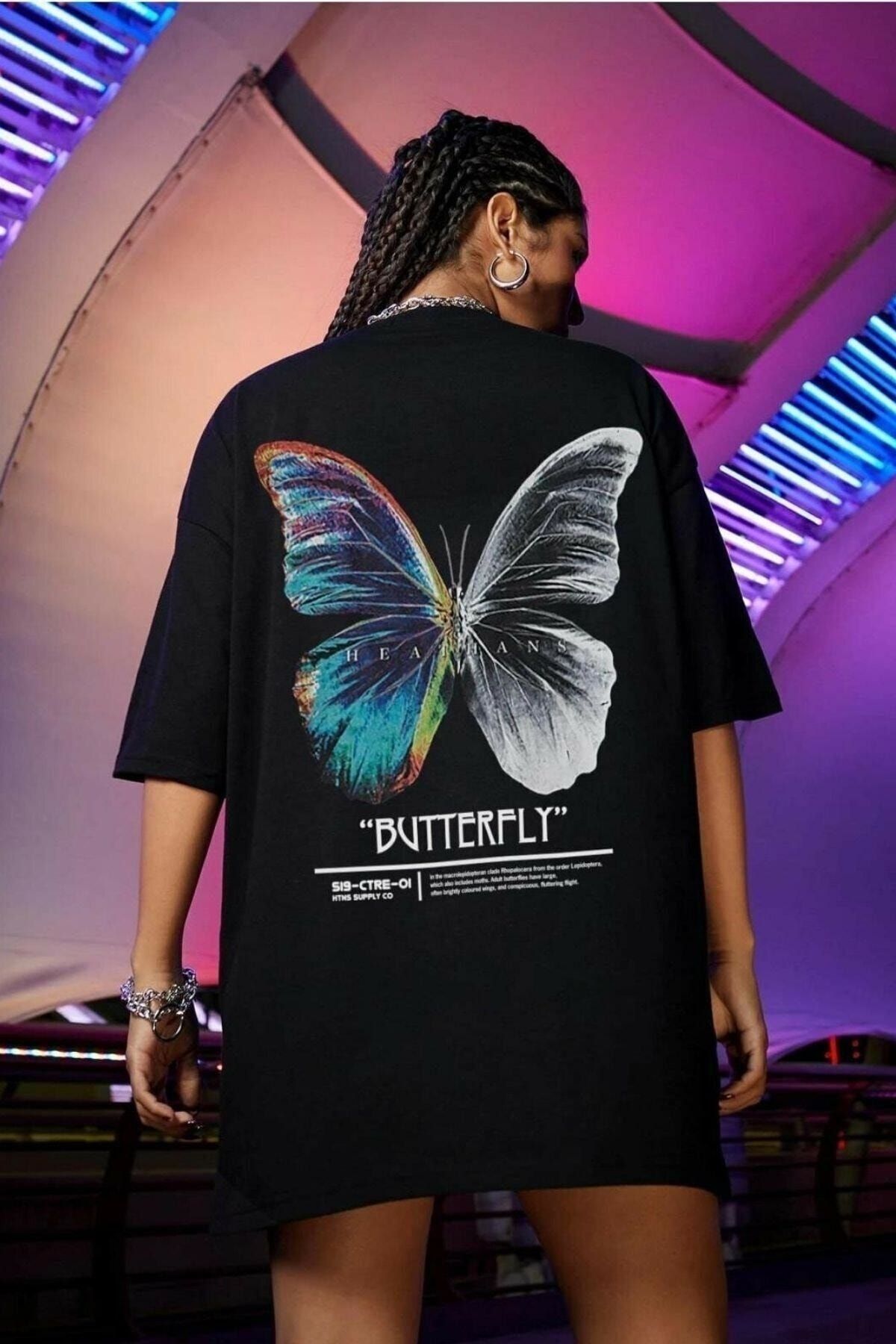 LEGION Kadın Siyah Butterfly Oversize T-shirt