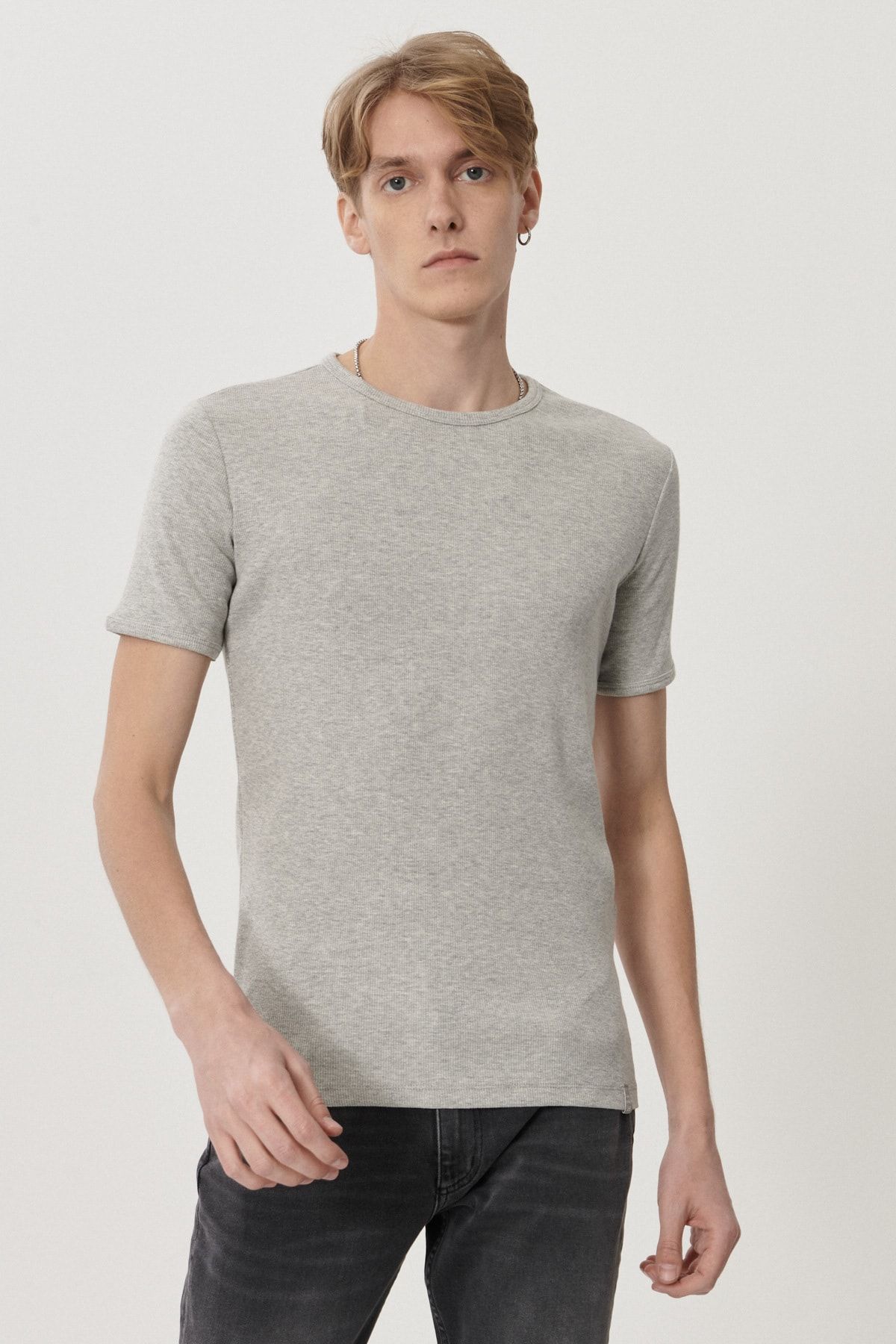 Lee Erkek Gri Melanj Regular Fit Bisiklet Yaka T-Shirt
