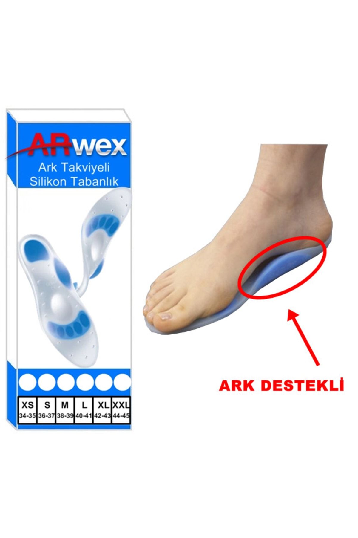 ARWEX Ark Takviyeli Taban Düşüklüğü Düz Taban Içe Basma Destekli Anatomik Silikon Ayakkabı Tabanlığı