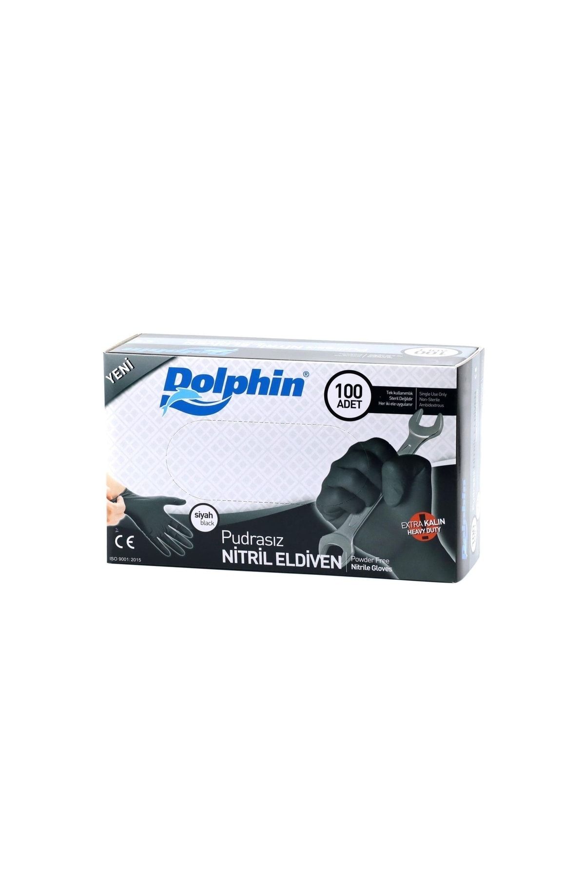 Dolphin Pudrasız Siyah Nitril Eldiven Orta (m) Ekstra Kalın - 100 Adet