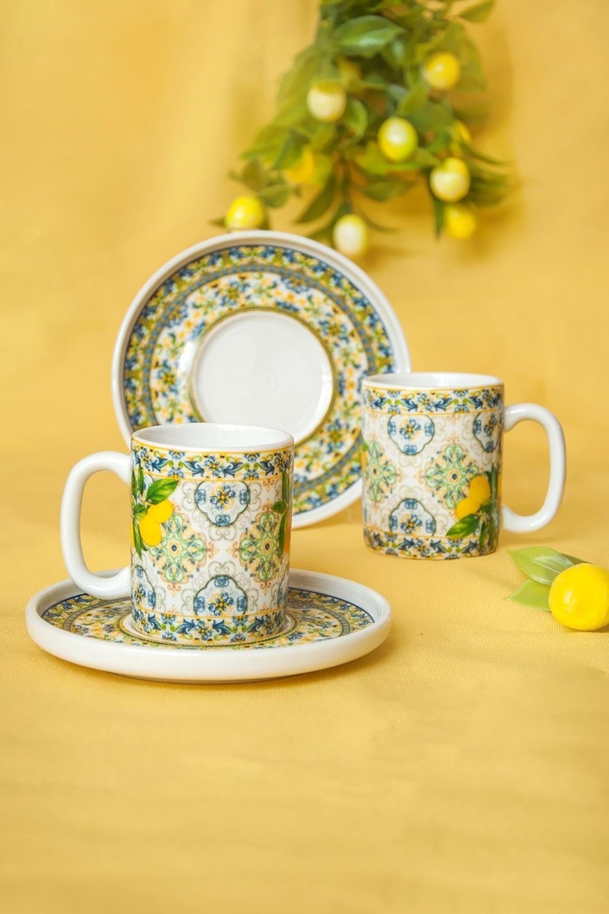 Bursa Porselen Dekor New Capri Lemon Iki Kişilik Kahve Fincan Takımı