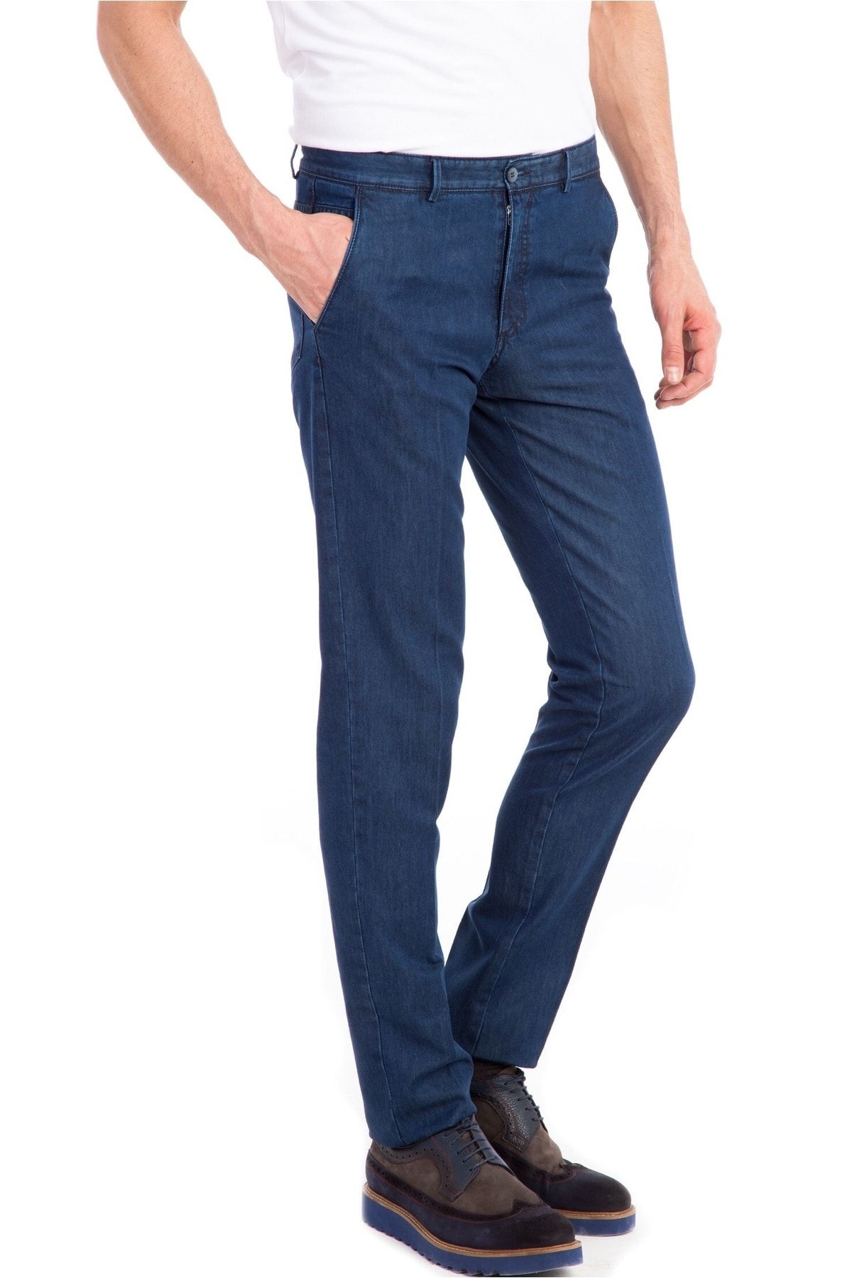 BELLİSİMO Big Jeans Koyu Mavi Klasik Fit Yandan Cepli Büyük Beden Yüksek Bel Boru Paça Erkek Kot Pantolon