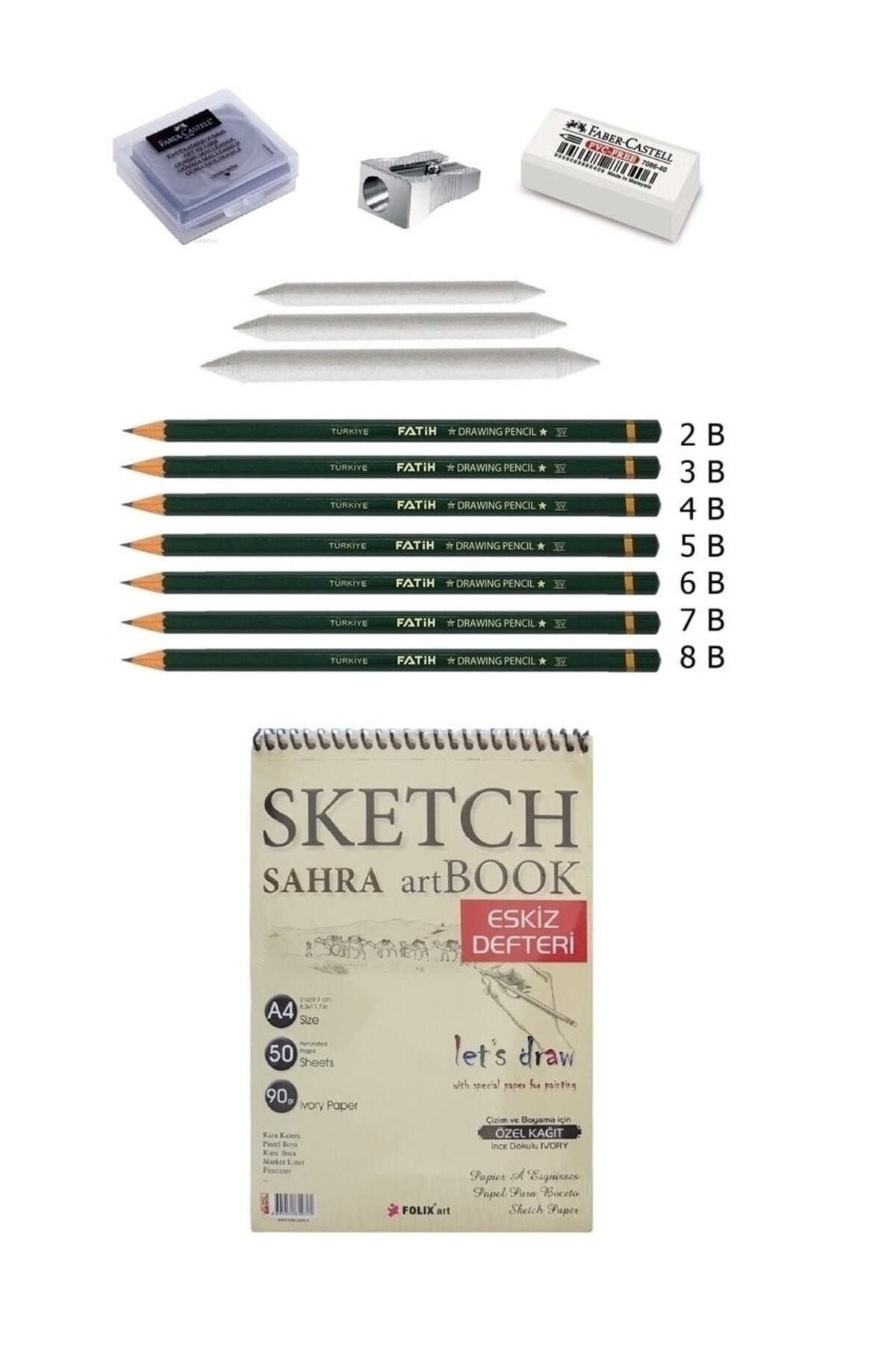 Balmira Eskiz Defteri Karakalem Çizim Seti A4 - Fatih Dereceli Kalem Silgi Metal Kalemtıraş Dağıtma Kalemi