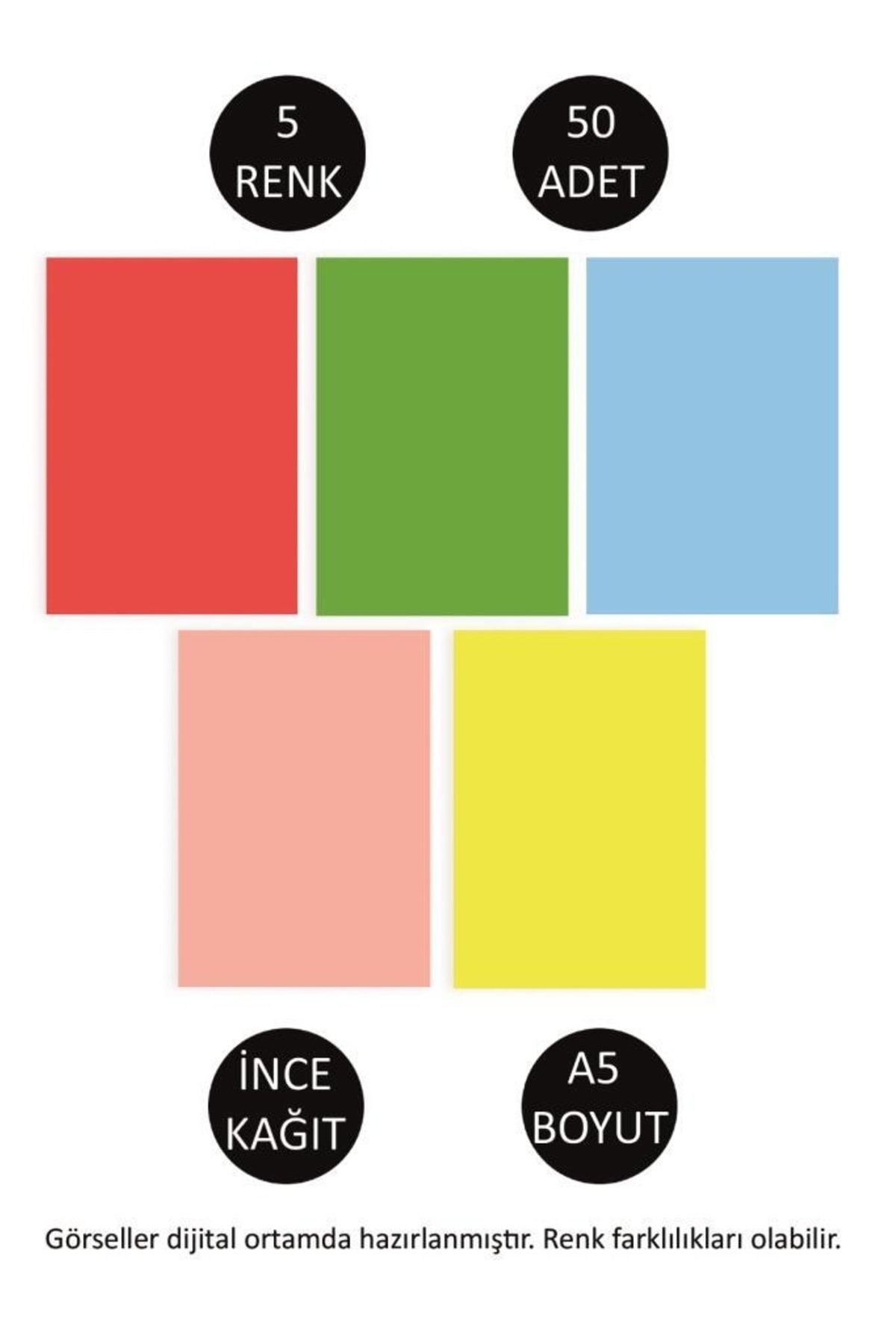 İstisna 5 Renkli Fotokopi Kağıdı Rengarenk Karışık A5 80gr 50 Adet Origami Baskı