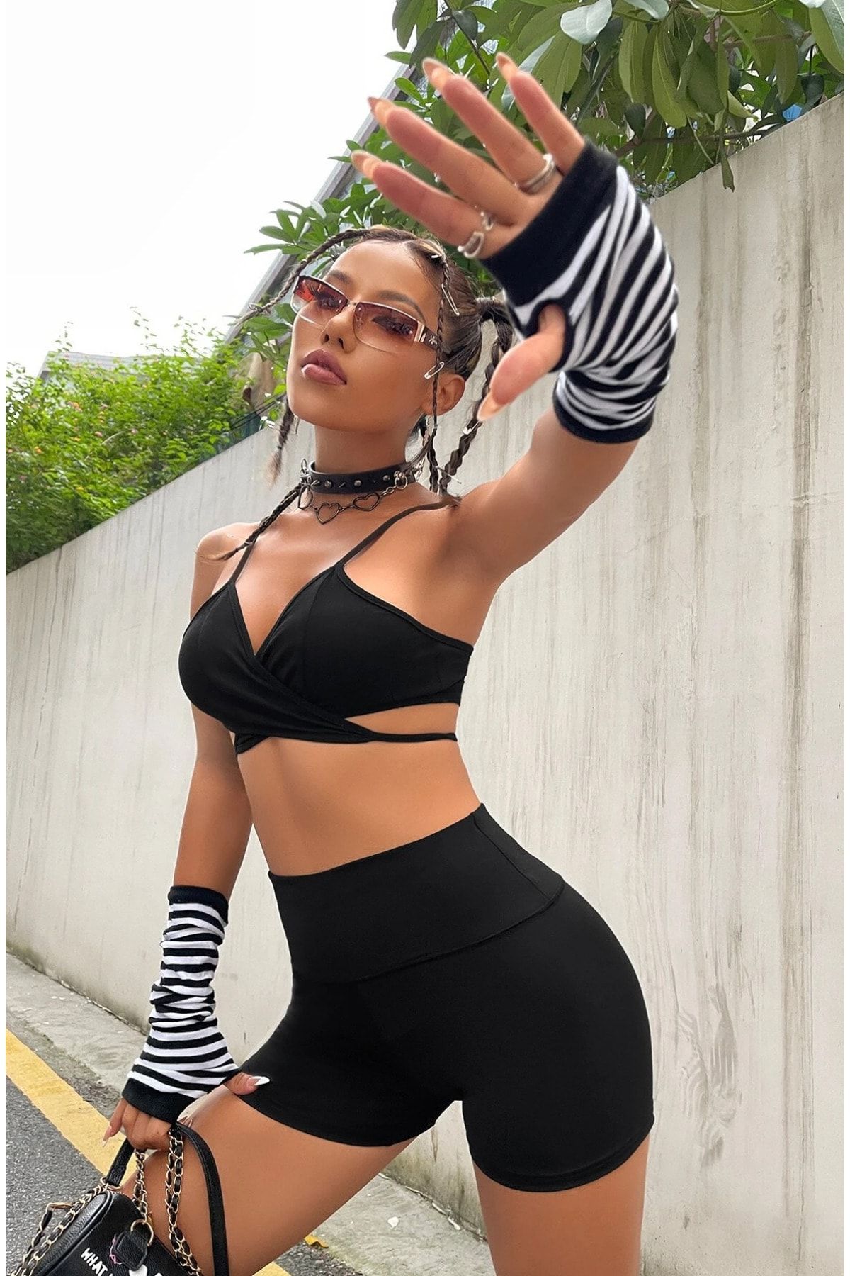 Fancy&Dancy Kadın Siyah Yüksek Bel Spor Şort