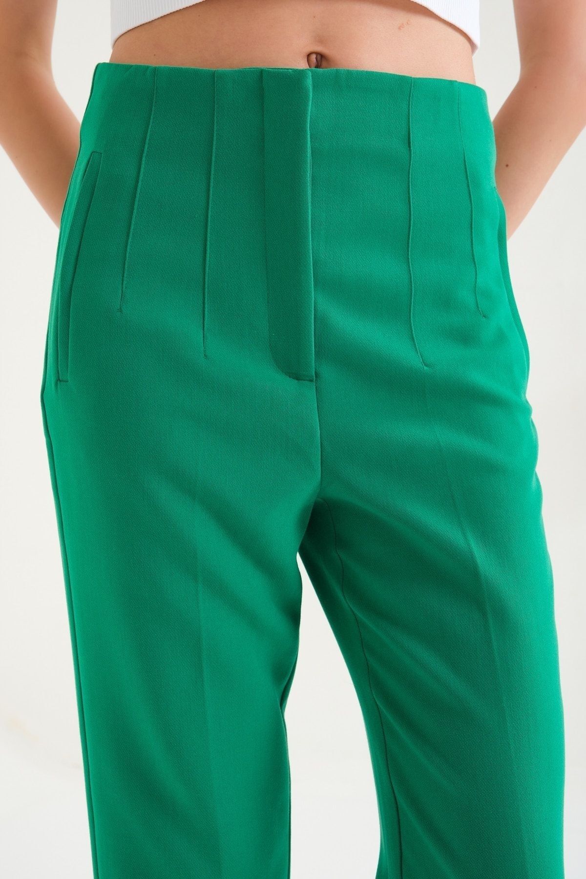 Patiska Kadın Yeşil Orijinal Marka Yüksek Bel Tam Kalıp Pantolon