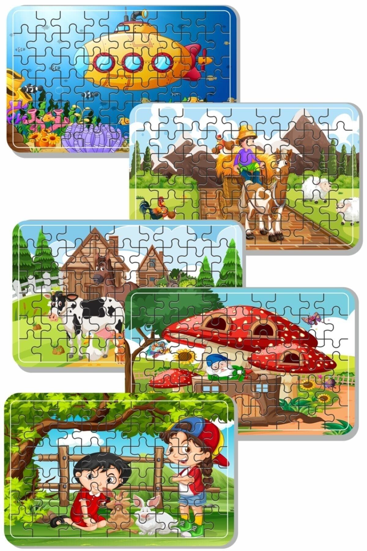 Baskı Atölyesi Deniz Altı, At Arabası, Çiftlik Hayvanları, Sevimli Kahramanlar, Çocuklar 54 Parça Ahşap Puzzle
